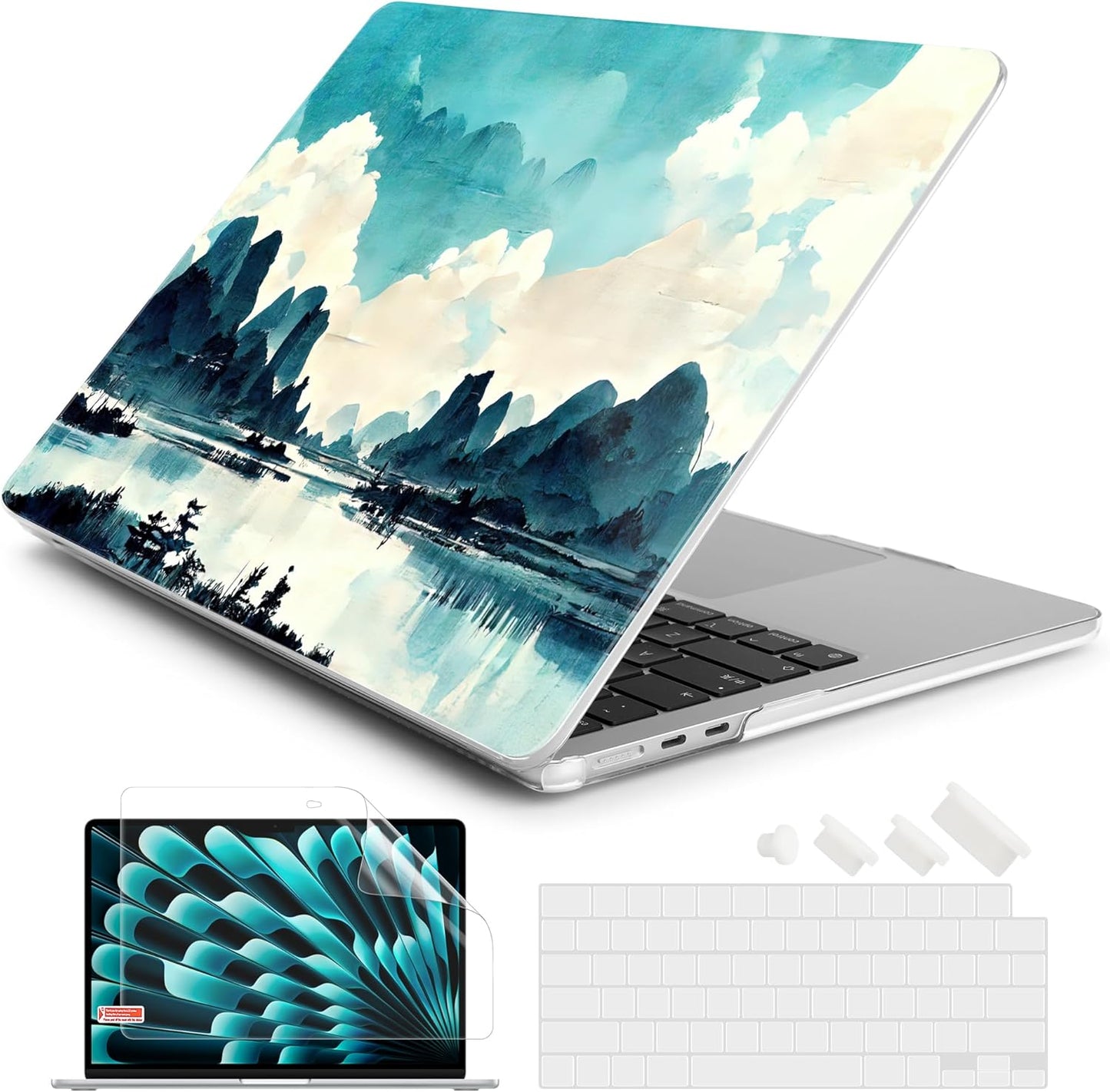 Batianda Premium Case for New MacBook Air 15 inch 2025 M4 2024 2023 with M3 M2 Chip Model A3241/A3114, Designed Protective Plastic Hardshell & Keyboard Cover & Screen Protector, Landscape Painting