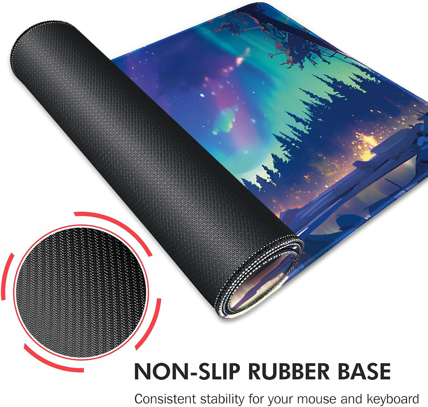 Galdas Gaming Mouse Pad XXL XL Large Long Extended Big Mousepad Non-Slip Rubber Keyboard Mouse Pad with Stitched Edges for Laptop Home Office (31.5x11.8x0.08 Inch) … (Aurora)