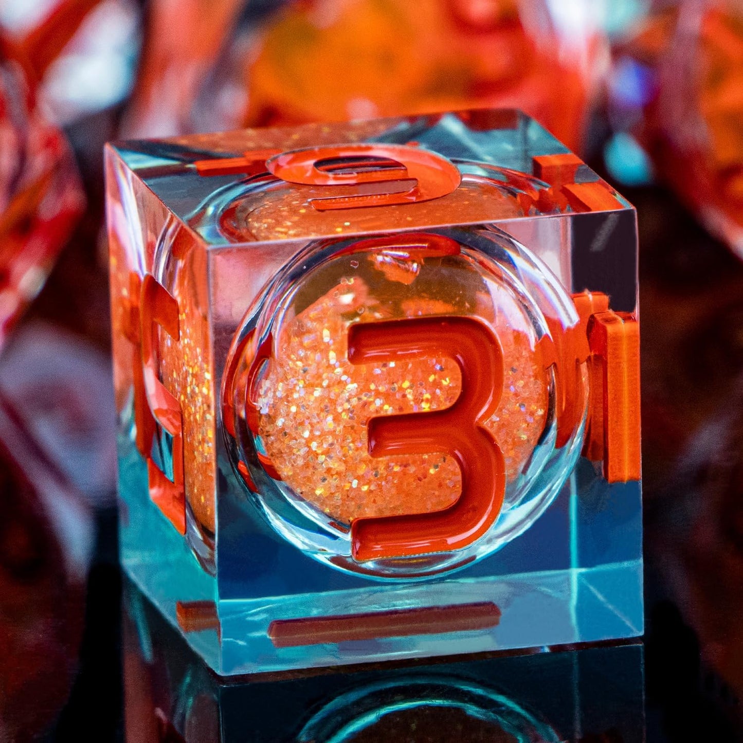 ARUOHHA Liquid Core DND Dice Set, 7pcs Resin Sharp Edged Dragons Dice Role Playing Games, RPG Orange Dungeons Polyhedral Dice with Gift Box D20 D12 D10 D8 D6 D4