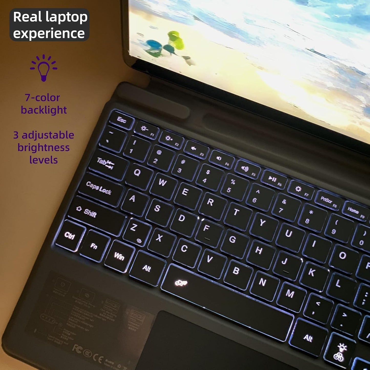 Keyboard for Microsoft Surface Pro Copilot+ (11th Edition) / Pro 11 / Pro 10 / Pro 9 / Pro 8 / Pro X, 13 inch, Detachable Type Cover with Touchpad, 7-Color Backlit & Pen Holder(Grey)