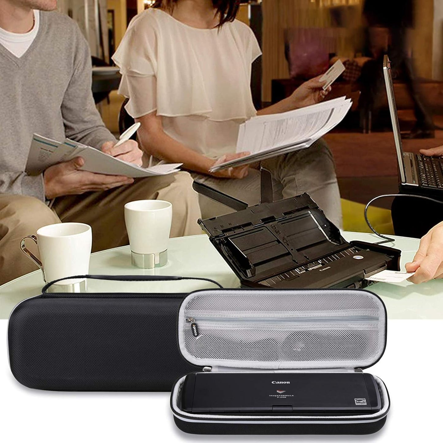 Aproca Portable Case Compatible with Canon ImageFORMULA R10 / ImageFORMULA P-215II Portable Document Scanner, Storage Hard Bag - Black (Case Only)