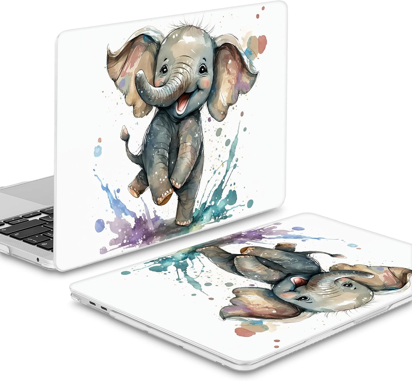 Mektron for MacBook Air 13 Case A1466/A1369 (2010-2017 Release), Snap-on Plastic Hard Shell Cover for MacBook Air 13.3 inch with Keyboard Cover, Cute Elephant