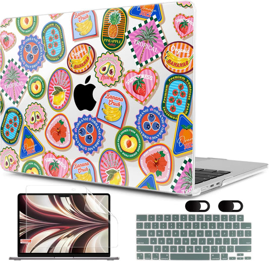 MEEgoodo Case for MacBook Air M4/M3/M2 13.6 inch 2025 2024 2022, Fit Model A3240 A3113 A2681, Compatible with MacBook Air 13 inch, Laptop Hard Shell Case with Keyboard Cover, Fruit & Sticker
