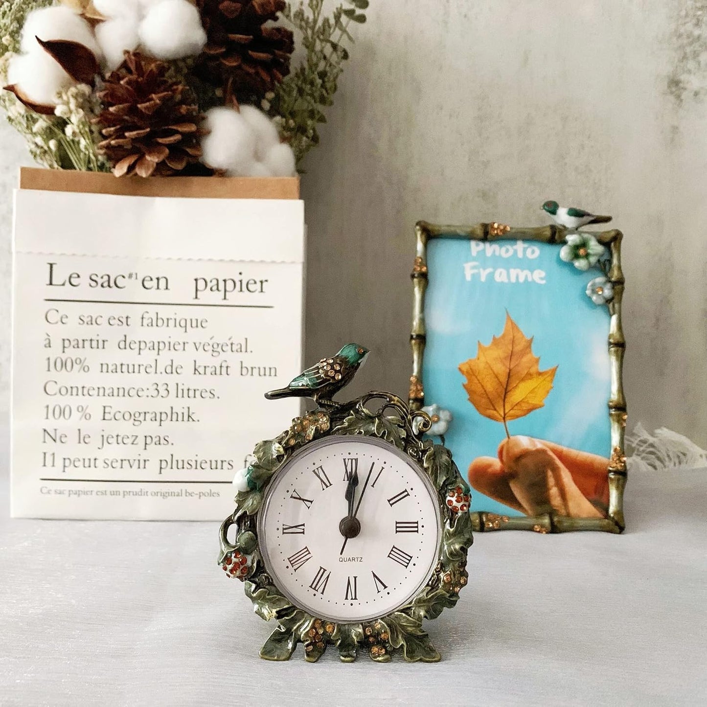 Decorative Mini Table Clock, Vintage Metal Silent Analog Quartz Battery Operated Table Top Clock for Living Room Decor Shelf