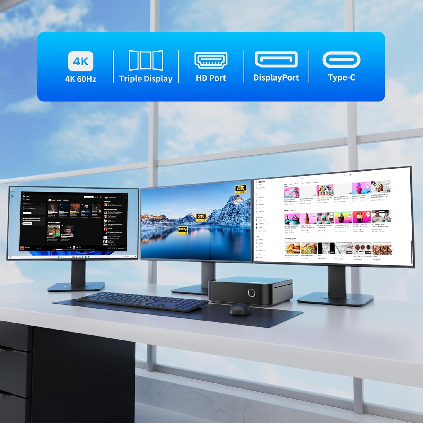 DreamQuest Mini PC W-11 Pro N95 (up to 3.4GHz) 32GB DDR4 RAM 1TB PCIe M.2 SSD Mini Desktop Computer 4K HDMI/DP/USB Type C/WiFi 5/USB3.1/BT5.0/Micro PC for Home & Business