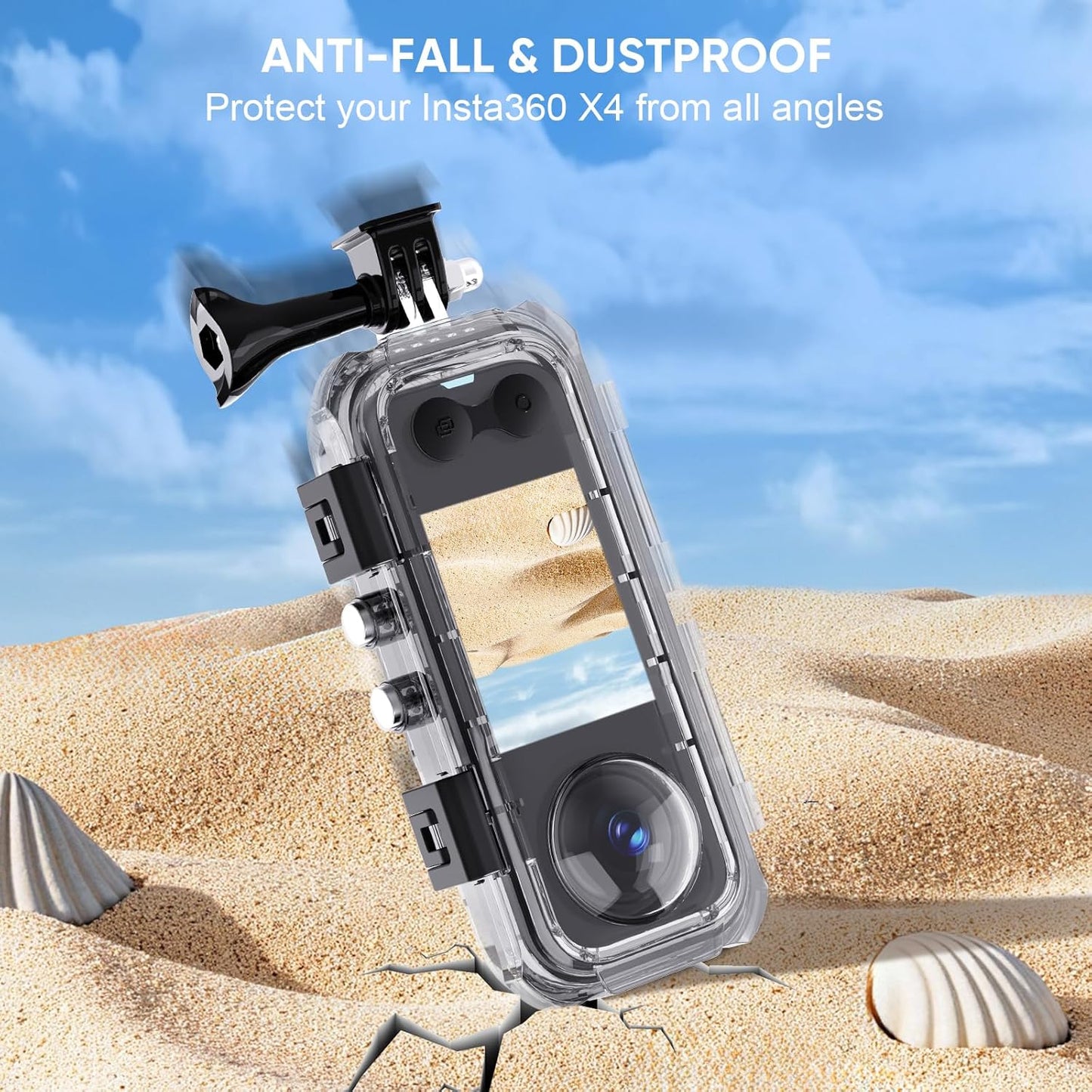 HONGDAK Invisible Dive Case for Insta360 X4, 45m/147ft Waterproof Case Protective Underwater Diving Housing Shell for Insta360 X4 with with Bracket Accessories & Anti- Fog Inserts