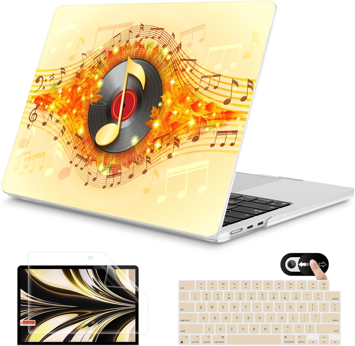 Mektron for 2025 M4 MacBook Air 13.6 Inch A3240 Case Fits 2023 A2681 M2 2024 A3113 M3 Chip with Liquid Retina Display Touch ID, Printed Plastic Hard Shell Cover for MacBook Air 13.6", Music Record