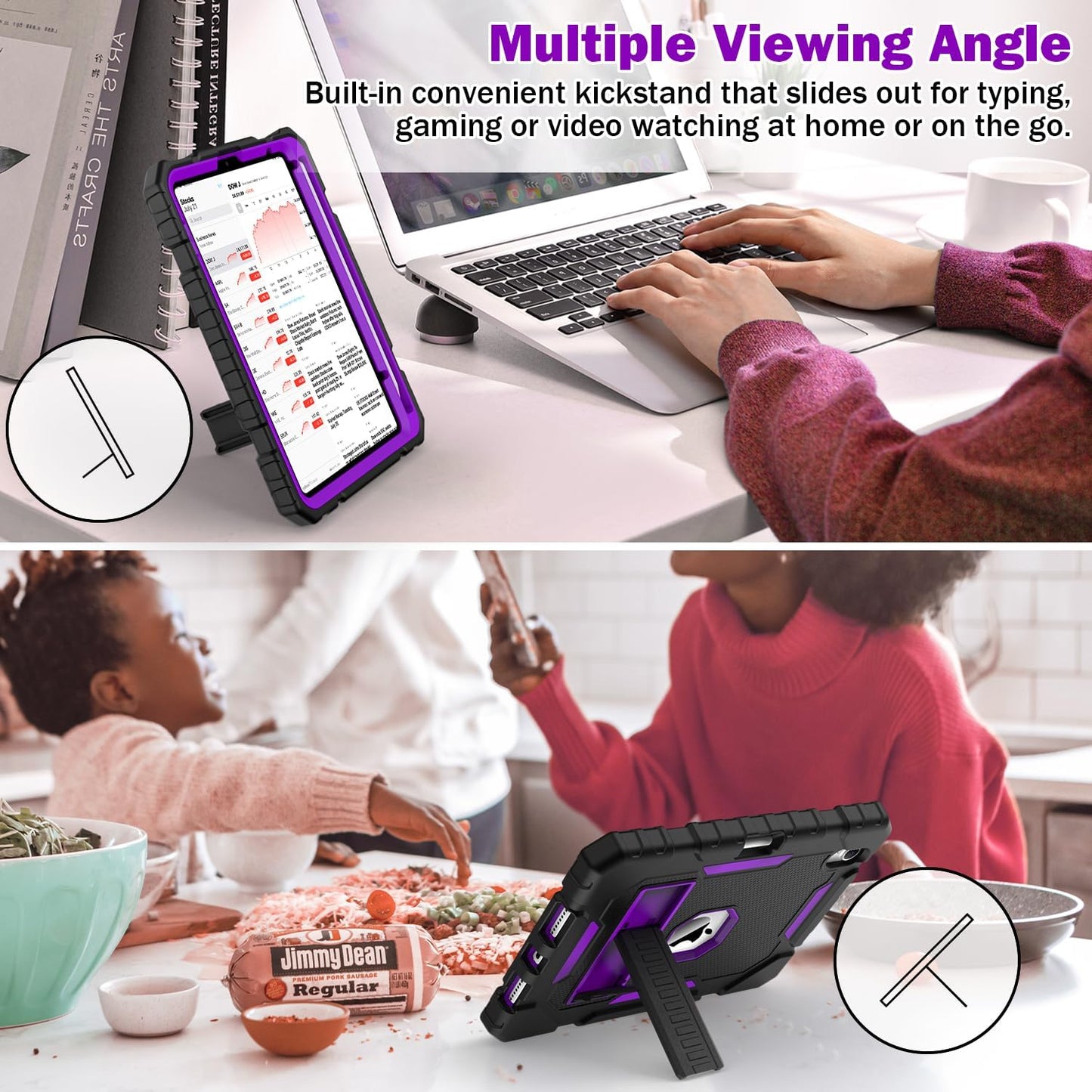 Grifobes Case for iPad Mini 7 (A17 Pro) 2024 / Mini 6 2021 8.3 inch, Heavy Duty Shockproof Rugged Cover with Pencil Holder Stand, for I Pad Mini 7th/6th Gen 8.3" for Kids Girl (Black+Purple)