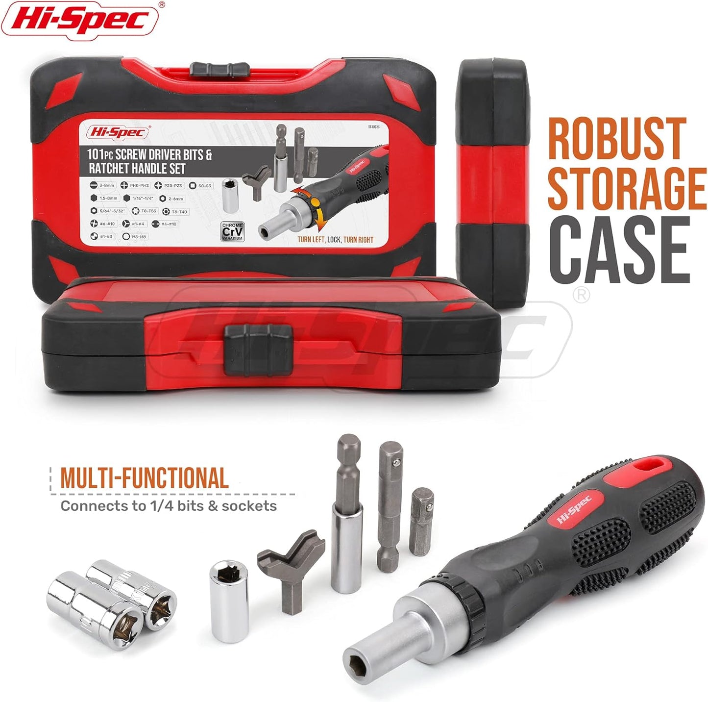 Hi-Spec 101pc Multi Bits Screwdriver & Ratcheting Handle Tool Set Kit. Complete 1/4” Hex Screwdriving with Tamper Proof Security Driver Bits