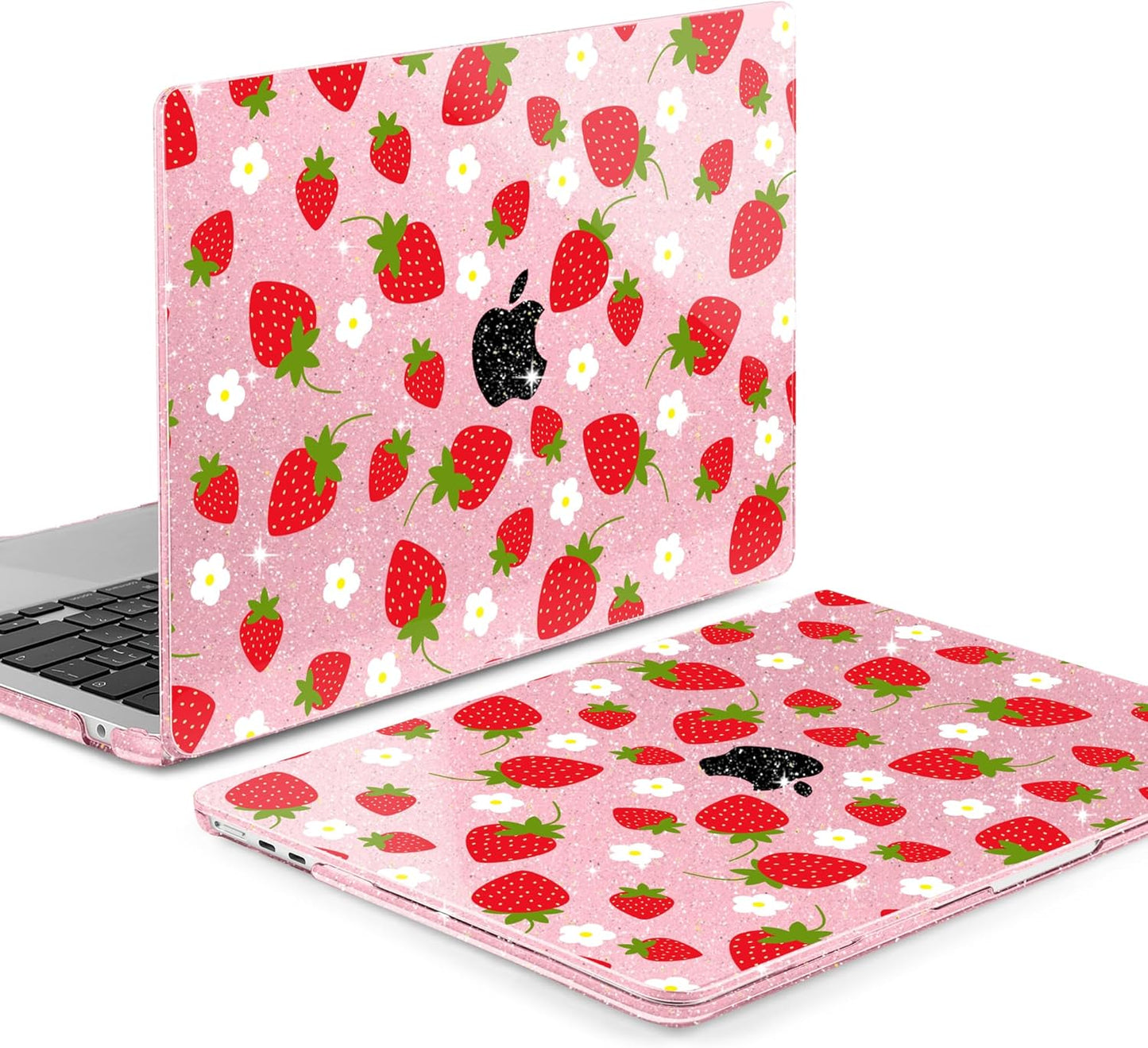 MEEgoodo Case for MacBook Air M4/M3/M2 13.6 inch 2025 2024 2022, Fit Model A3240 A3113 A2681, Compatible with MacBook Air 13 inch, Laptop Hard Shell Case with Keyboard Cover, Strawberries & Flowers