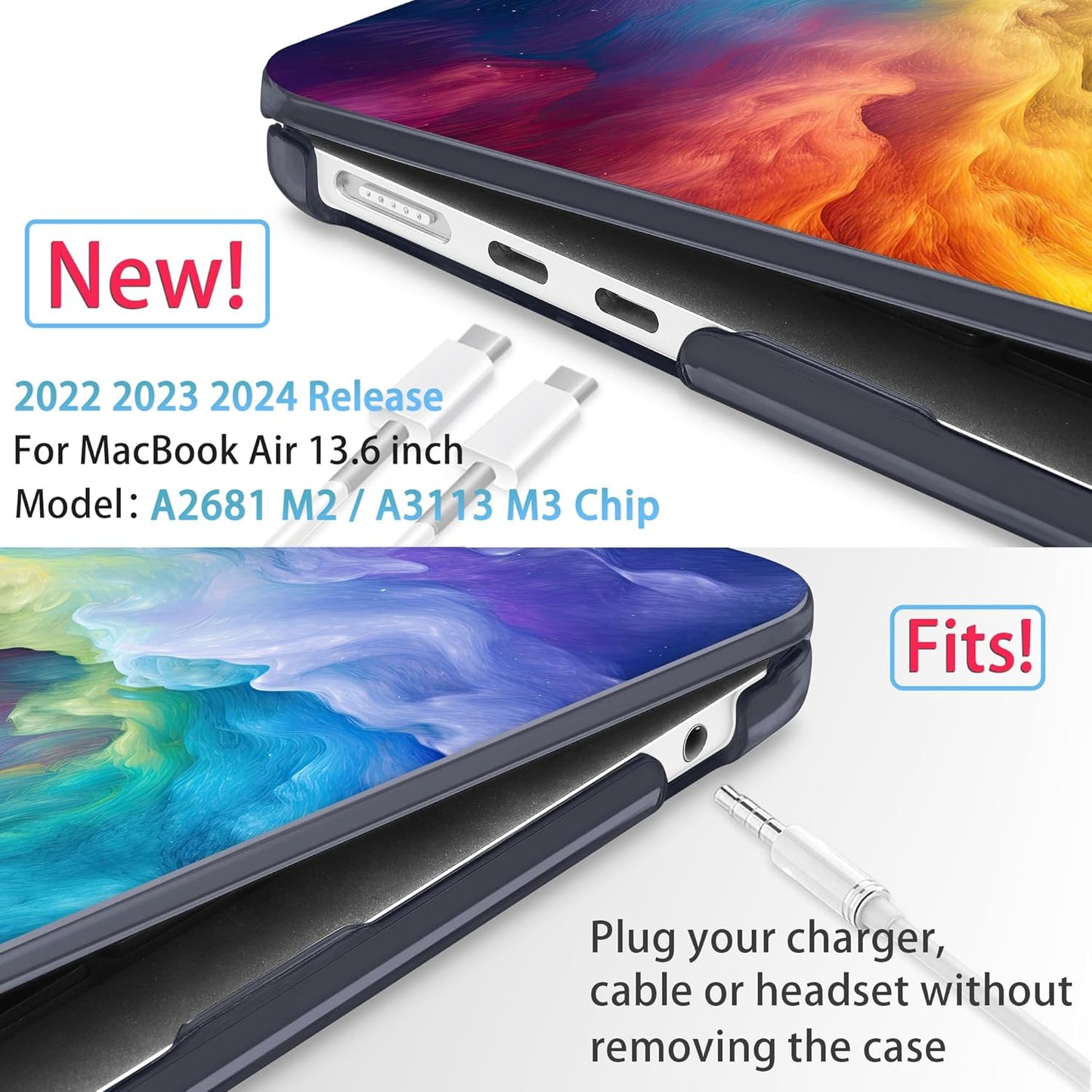 Mektron for 2025 M4 MacBook Air 13.6 Inch A3240 Case Fits 2023 A2681 M2 2024 A3113 M3 Chip with Liquid Retina Display Touch ID, Printed Plastic Hard Shell Cover for MacBook Air 13.6", Rainbow Cosmic