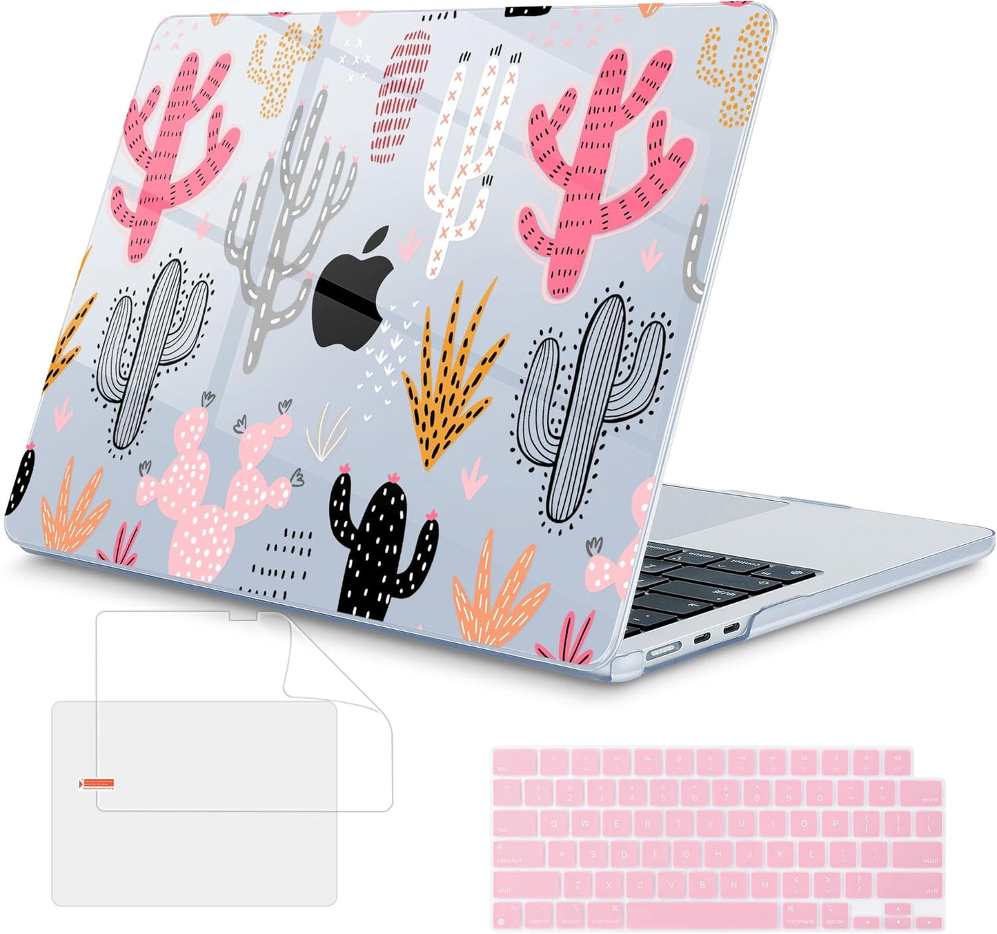 Mektron for 2025 MacBook Air 15 inch M4 Case A3241/ 2024 M3 A3114/ 2023 A2941 M2 Hard Printed Case with 15.3 Liquid Retina Display Touch ID, Plastic Hard Cover & Keyboard Skin- Colorful Cacti-Blue