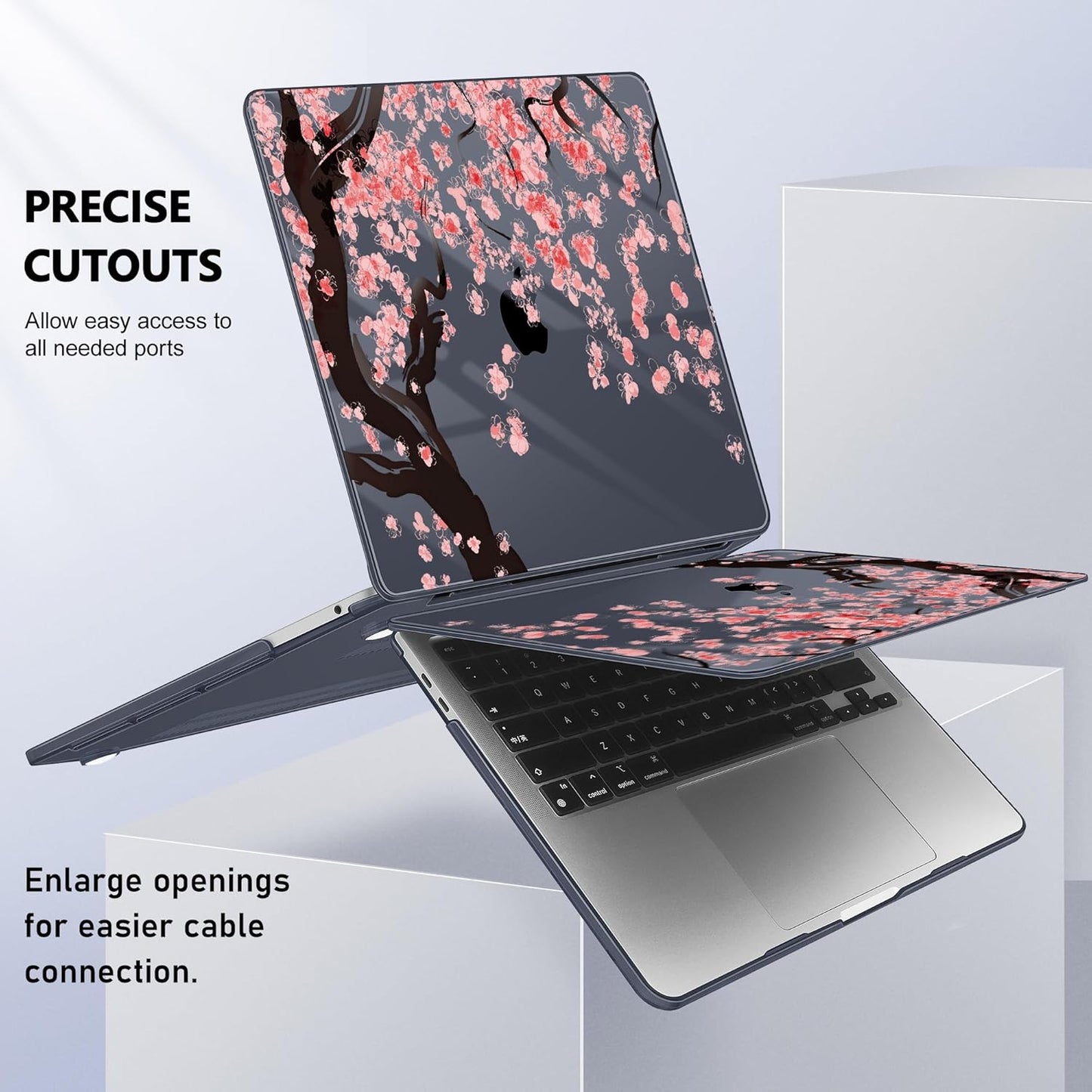 May Chen Compatible with MacBook Pro 13 inch Case 2022 2021 2020 Release Models A2338 M2 M1 A2251 A2289, Plastic Hard Shell Case + Keyboard Cover for MacBook Pro 13" with Touch Bar, Cherry Blossom