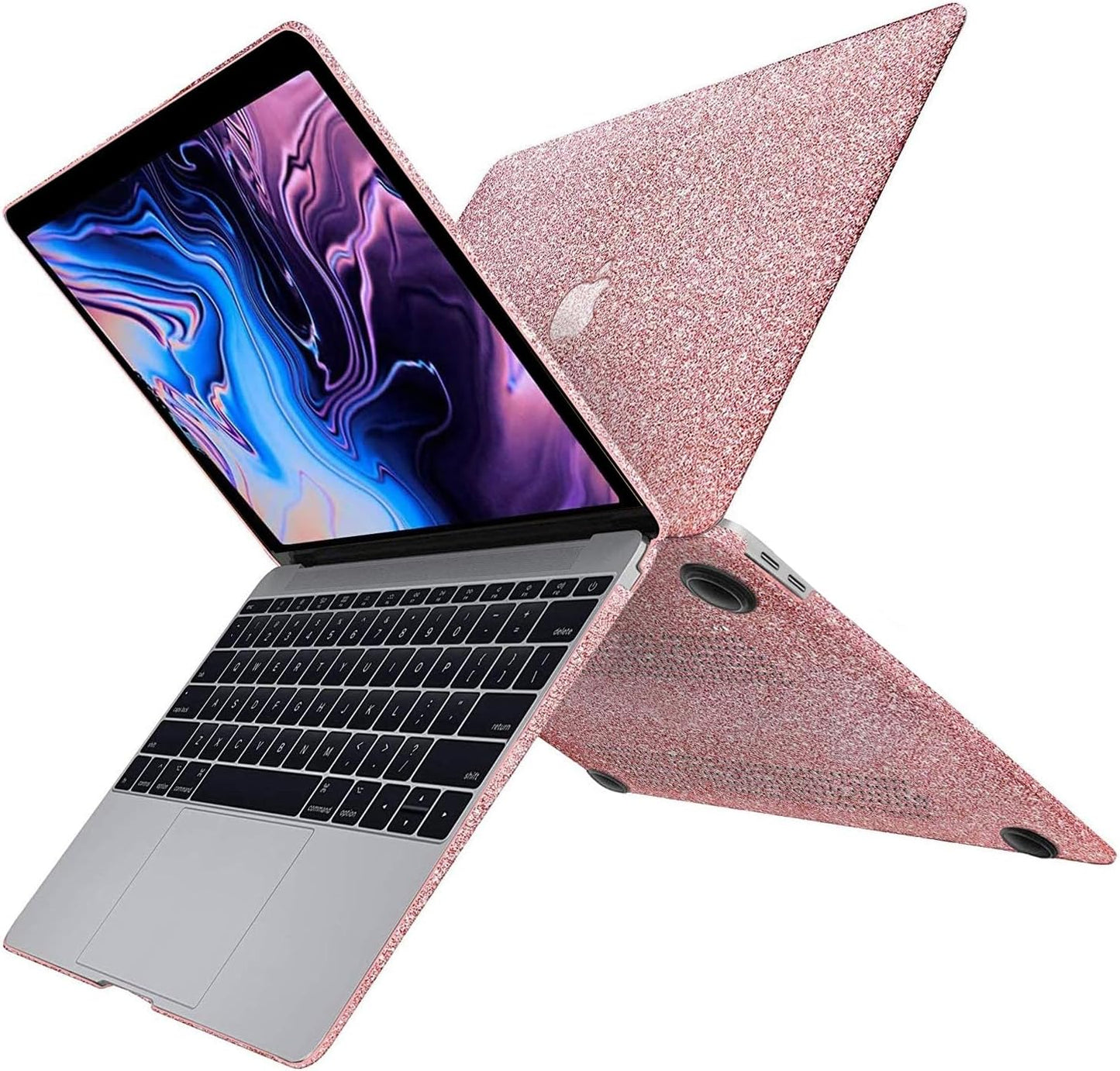 Compatible with MacBook Air 13 inch Case 2021 2020 2019 2018 M1 A2337 A2179 A1932 Touch ID, Glitter Smooth Leather Hard Shell + Keyboard Cover for MacBook Air 13.3 inch Case, Shining Rose Gold