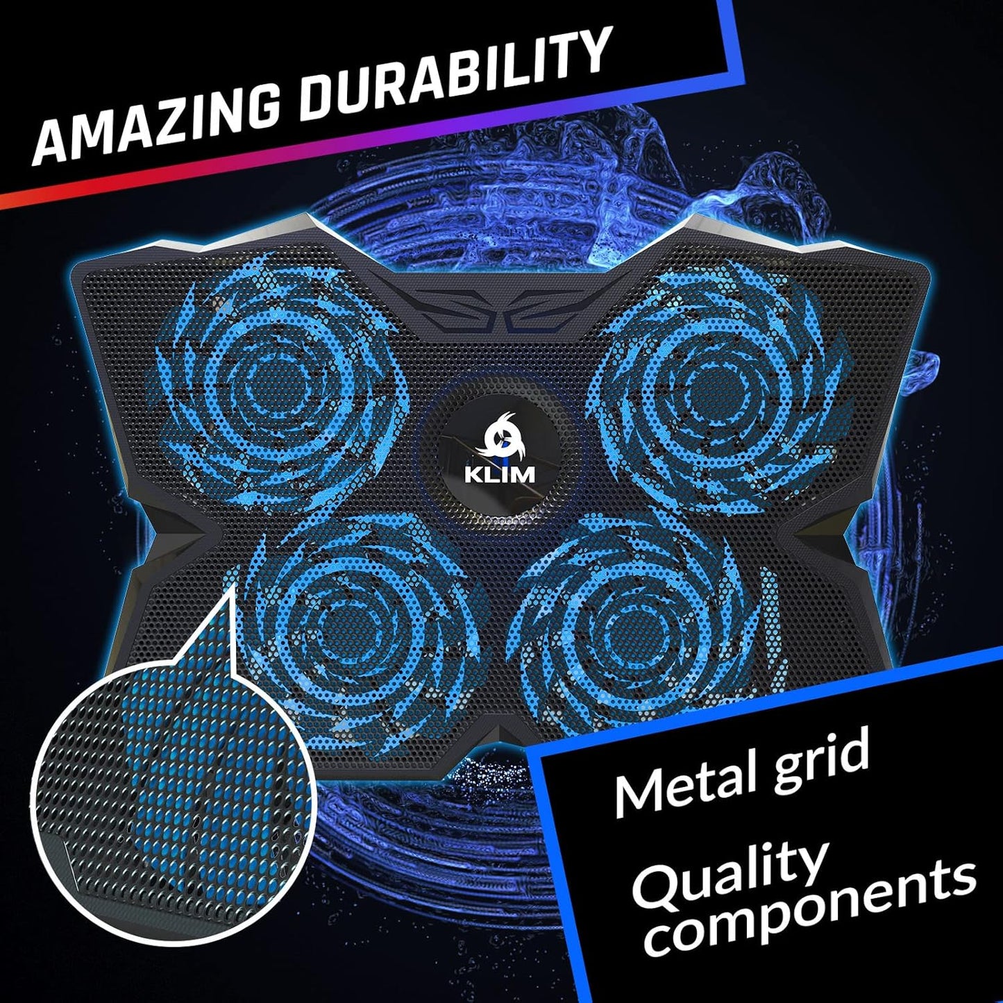 KLIM Wind Laptop Cooling Pad - More Than 500,000 Units Sold - New Version - Powerful Rapid Action Laptop Cooler - Laptop Stand with 4 Cooling Fans - 2 USB Ports - PC Mac PS5 PS4 Xbox One - Diamond