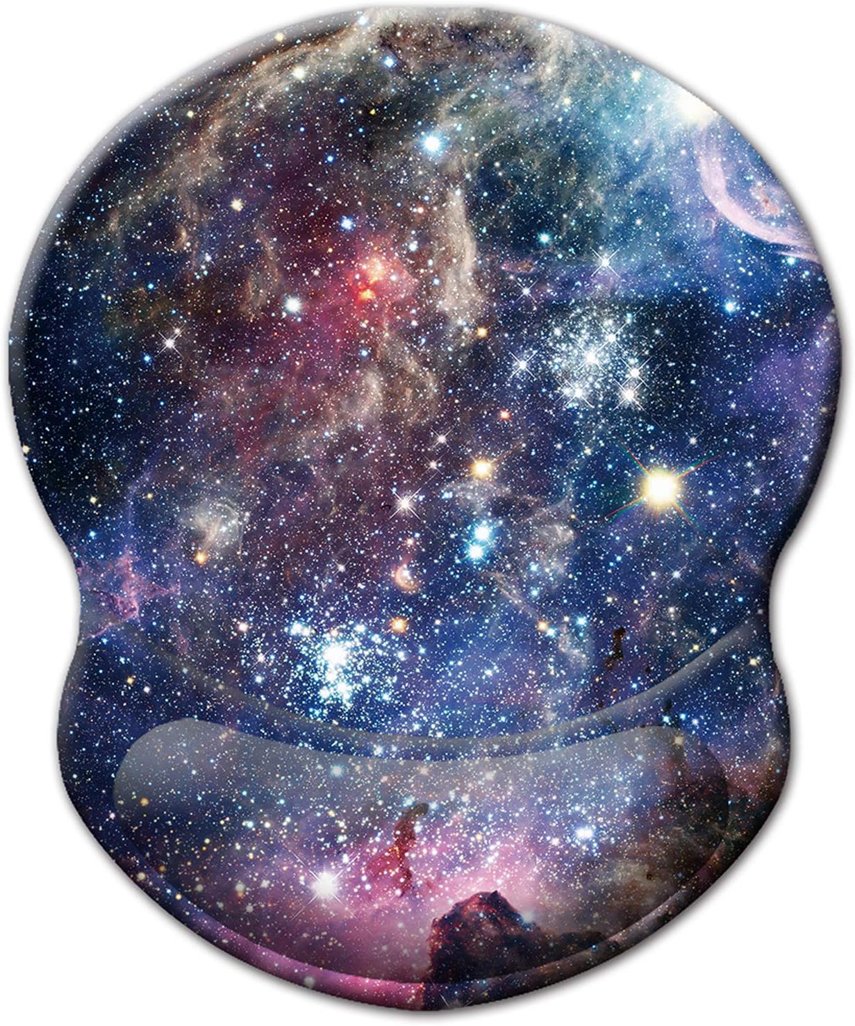 ITNRSIIET Ergonomic Mouse Pad with Gel Wrist Support Small Wrist Rest Smooth Surface Non-Slip PU Base Comfortable Office Supplies Pain Relief, 8.7 x 7.2 inches, Starry Sky