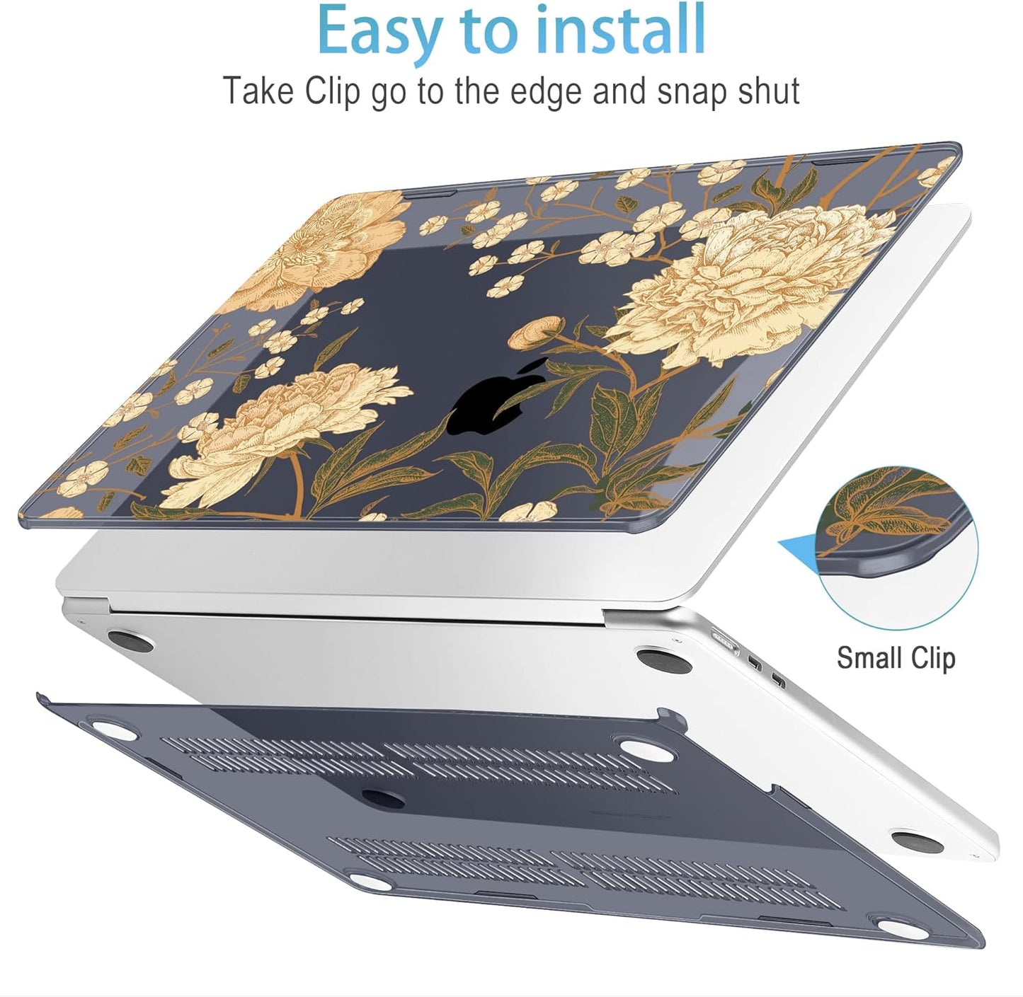 Mektron for 2025 M4 MacBook Air 13.6 Inch A3240 Case Fits 2023 A2681 M2 2024 A3113 M3 Chip with Liquid Retina Display, Printed Plastic Hard Shell Cover for MacBook Air 13.6", Peony Flowers C186
