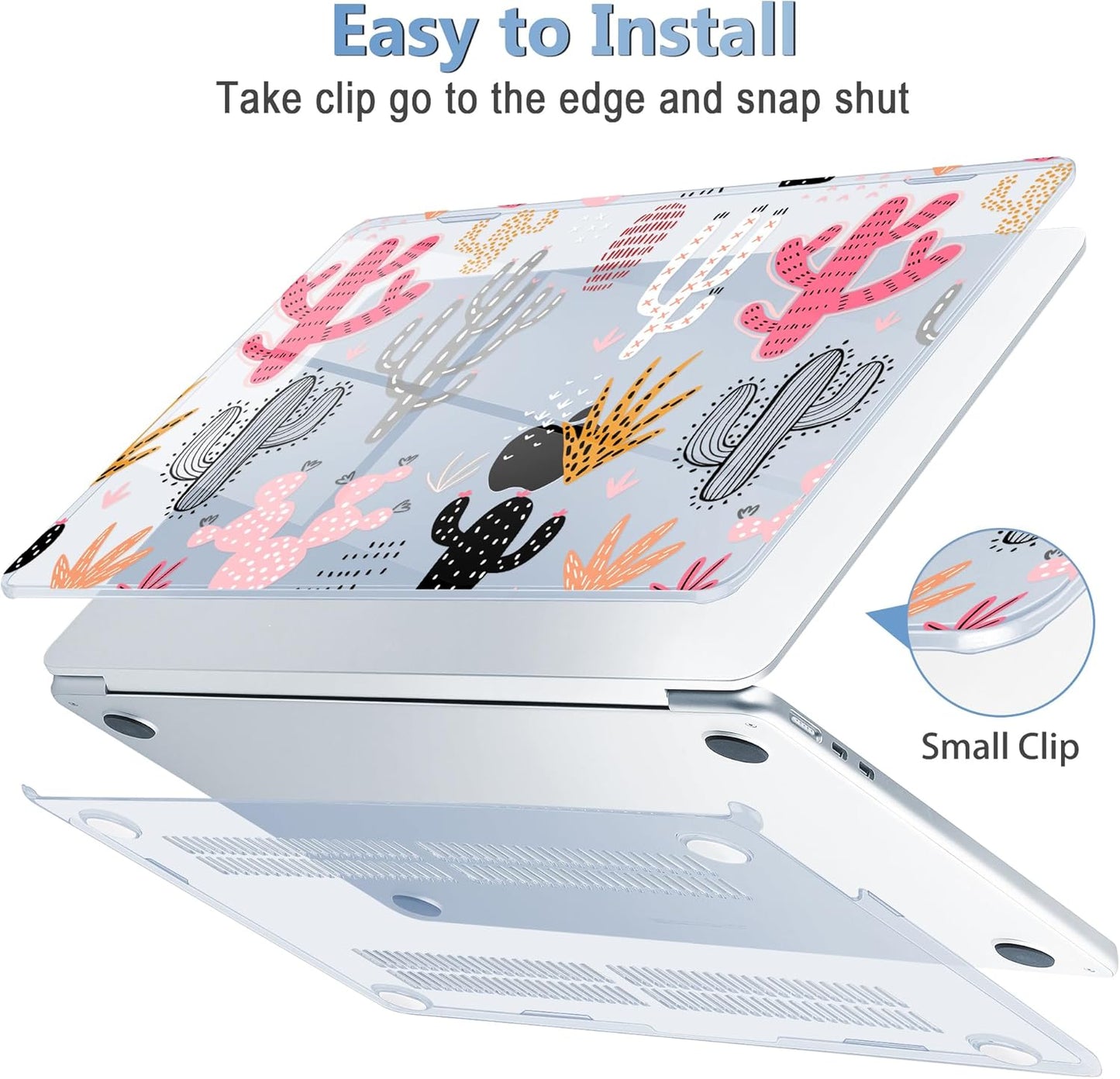 Mektron for 2025 MacBook Air 15 inch M4 Case A3241/ 2024 M3 A3114/ 2023 A2941 M2 Hard Printed Case with 15.3 Liquid Retina Display Touch ID, Plastic Hard Cover & Keyboard Skin- Colorful Cacti-Blue