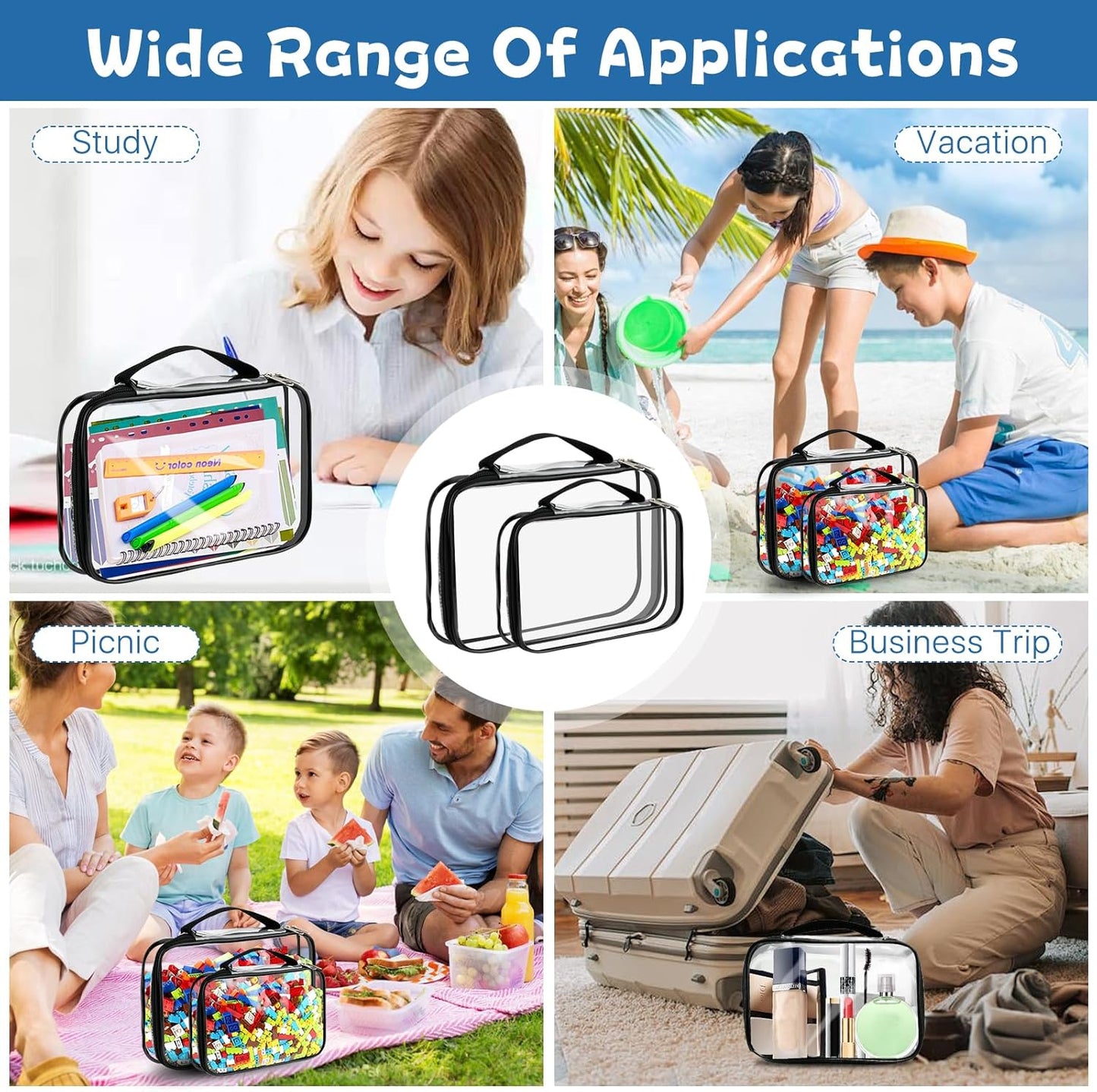 8 Pcs Toy Storage Bags, Clear PVC Zippered Organizing Bags with Handles, Travel Waterproof Organizer for Small Items Building Blocks Puzzle Board Games(13.2x9.4x2.4 In, 9x6.3x2.4 In)
