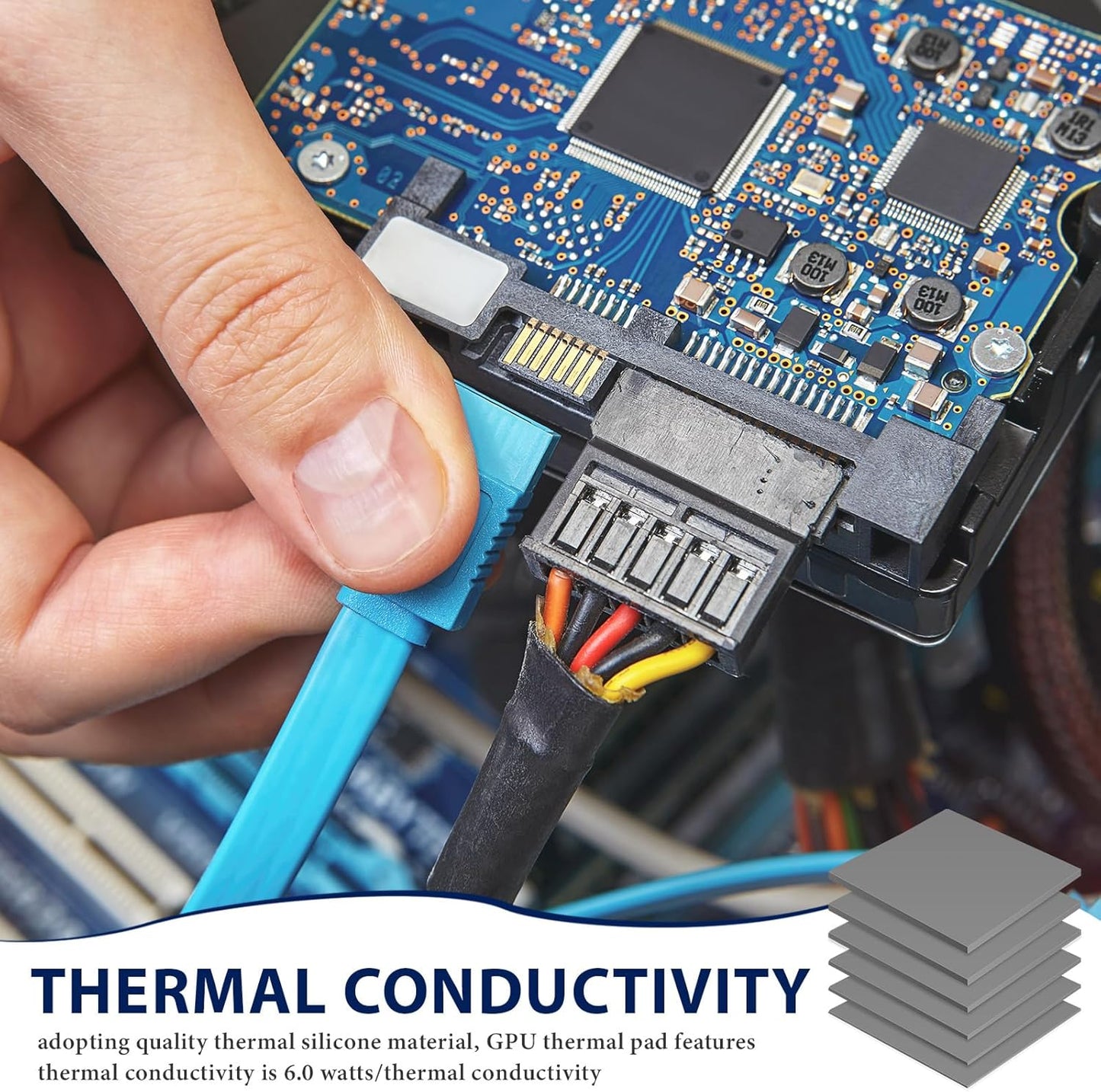 Frienda 6 Pcs Thermal Pad 100 x 100 mm, 0.5 mm, 1 mm, 1.5 mm, 2 mm, 2.5 mm, 3 mm Heat Resistant Conductive Silicone Thermal Pads Conductivity 6.0 W/M for Laptop Heatsink CPU GPU LED Cooler(Gray)