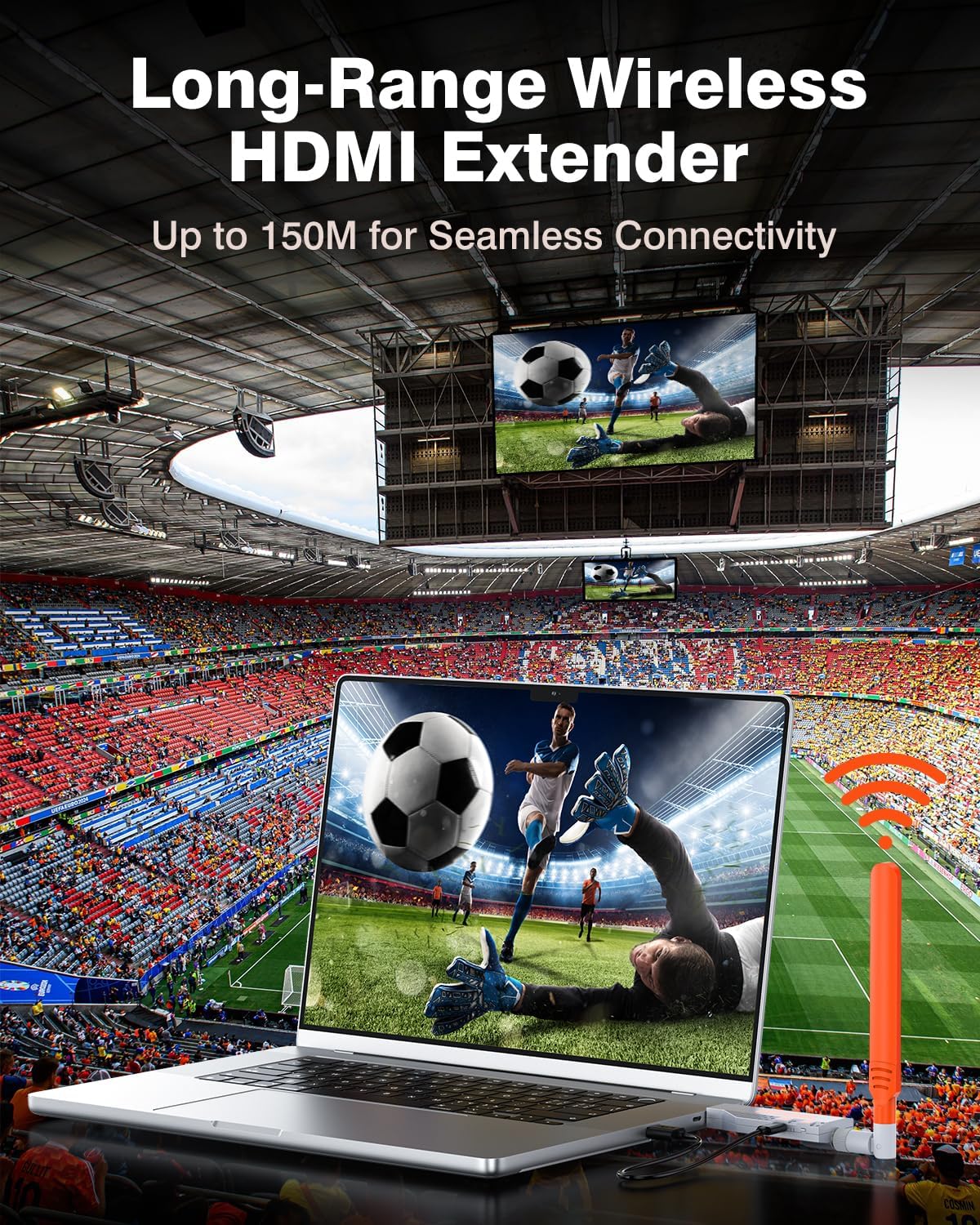 4K HDMI Wireless 2 Receivers and Transmitter, 4K Input 2160P Output, 150M/450Ft Multiple Extender, Plug&Play 5.8G for Video/Audio Streaming from PC/Projectors/TVs (with Storage Bag)