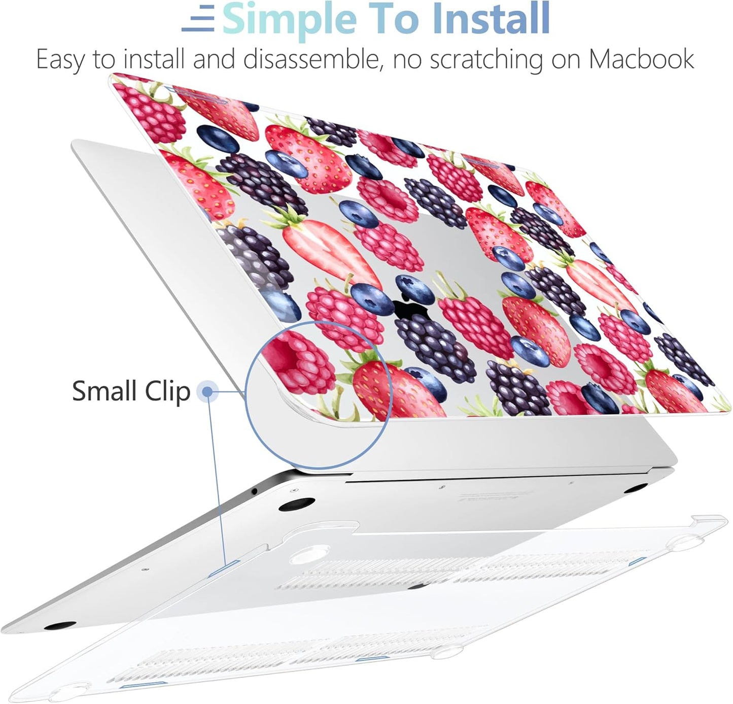 MEEgoodo for MacBook Air 13.3 inch Case 2021 2020 2019 2018 A2337 M1 A2179 A1932, Laptop Shell for MacBook Air M1 with Keyboard Webcam Cover & Trackpad Film & Type C Adapter,Fresh Berries Pattern