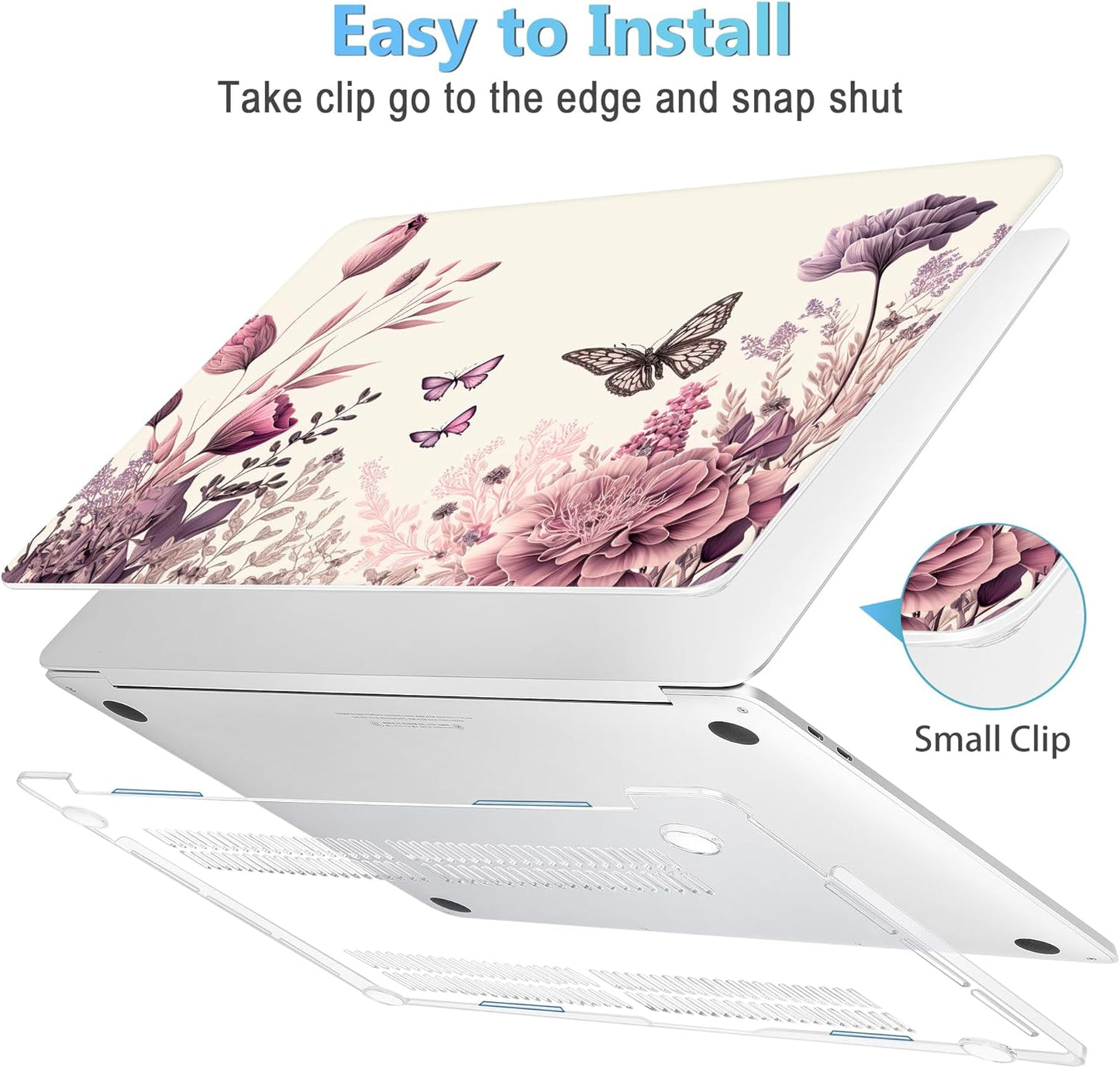 Mektron for MacBook Pro 13-inch Case 2022 2021 2020 Release A2338 M2 M1 A2289 A2251, Printed Plastic Hard Shell Cover for New MacBook Pro 13.3-inch Touch Bar Fits Touch ID, Butterfly Flower C074