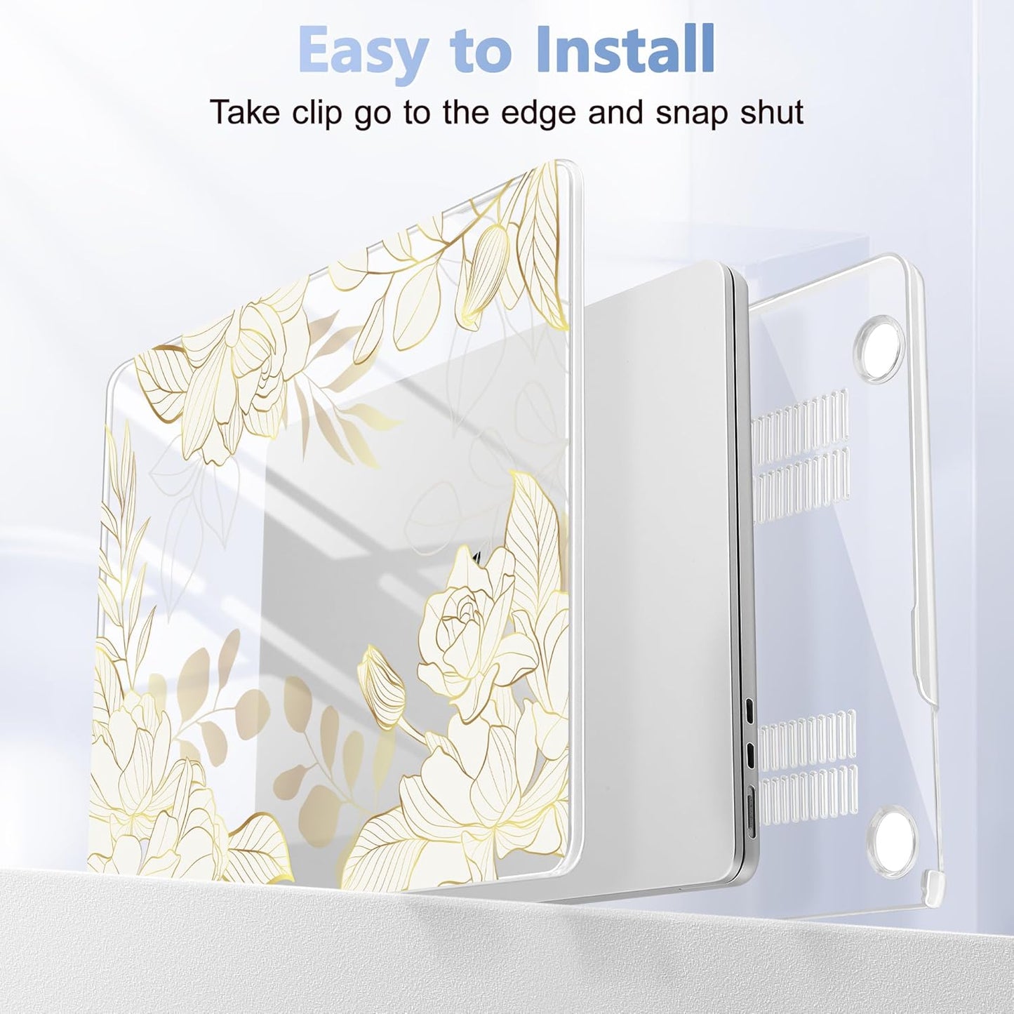 Case for MacBook Air 15 Inch 2025 2024 2023 Release M4 A3241 M3 A3114 M2 A2941, Hard Shell with Screen Protector & Keyboard Cover, Compatible with Touch ID - Gold Rose Flowers