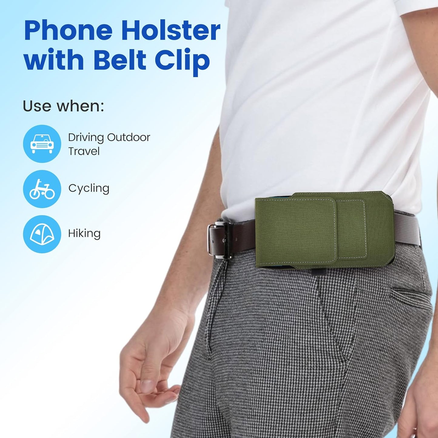 BECPLT Nylon Holster Compatible with Galaxy S25 Ultra S24/S23/S22/S21/S20 Ultra A17 A16 Motorola Moto G56 G Power Cell Phone Belt Holder for Men - Green