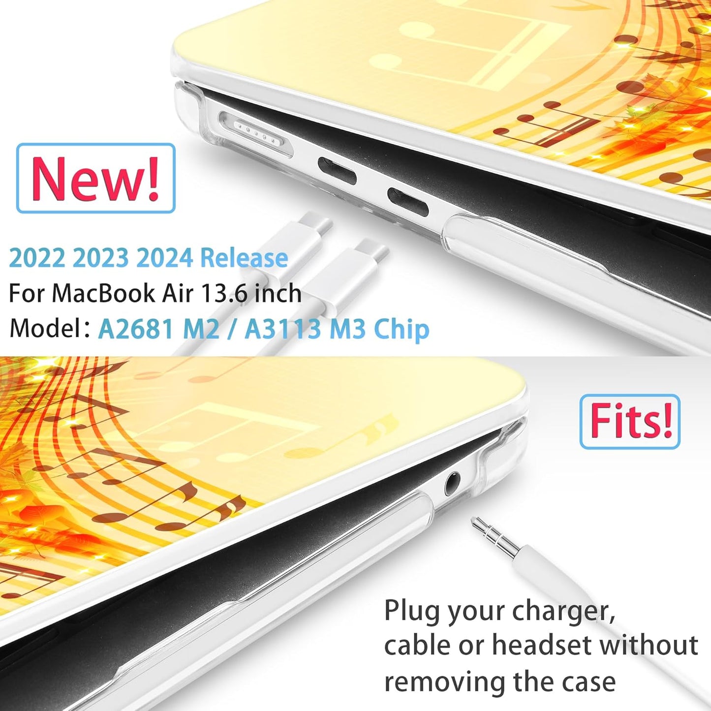 Mektron for 2025 M4 MacBook Air 13.6 Inch A3240 Case Fits 2023 A2681 M2 2024 A3113 M3 Chip with Liquid Retina Display Touch ID, Printed Plastic Hard Shell Cover for MacBook Air 13.6", Music Record