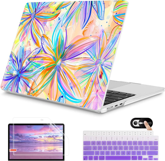Mektron for 2025 M4 MacBook Air 13.6 Inch A3240 Case Fits 2023 A2681 M2 2024 A3113 M3 Chip with Liquid Retina Display, Printed Plastic Hard Shell Cover for MacBook Air 13.6", Watercolor FlowerC328