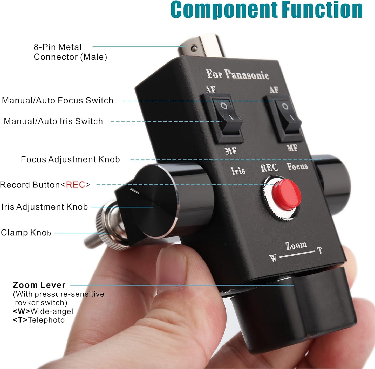 Camcorder Zoom Controller, Remote Control Zoom, Iris, and Focus Control + 2.5mm and 3.5mm Jack Cable for Panasonic HC-X1 HC-PV100 AG-UX90 AG-UX180 HC-X1000 AG-AC30 AG-AC90 AU-EVA1 Camera.