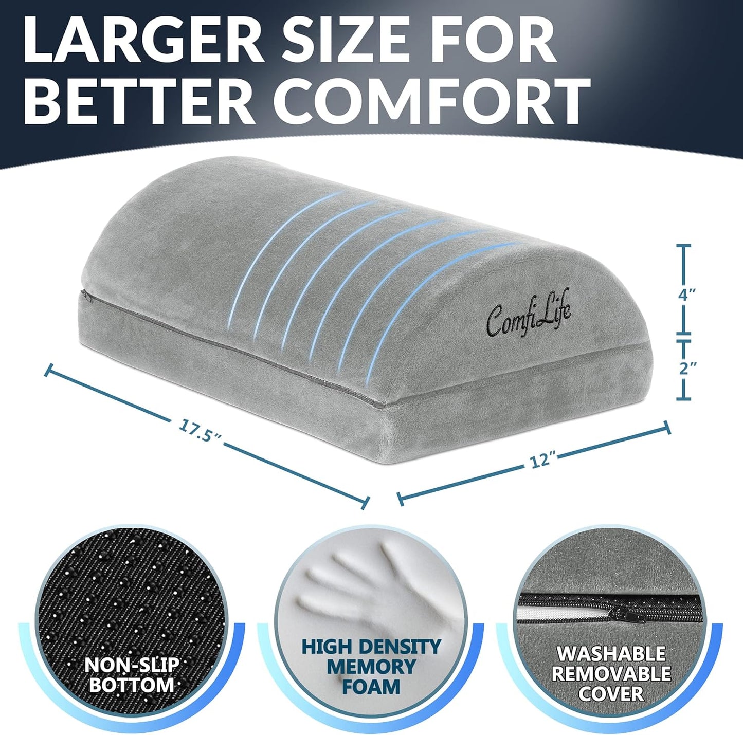 ComfiLife Foot Rest for Under Desk at Work – Adjustable Height Memory Foam Foot Stool for Under Desk, Office Chair & Gaming Chair – Ergonomic Footrest for Back & Hip Pain Relief (Gray)