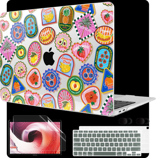 MEEgoodo for MacBook Air 13 inch Case 2021 2020 2019 2018 Released A2337 M1 A2179 A1932 with Touch ID, Plastic Hard Shell & Keyboard Cover Compatible with MacBook Air Case 13.3,Fruit & Sticker