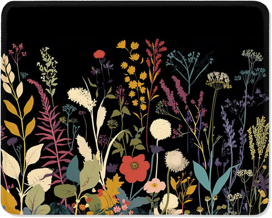 ITNRSIIET Mouse Pad with Stitched Edge Premium Textured Smooth Precise Operation Waterproof Washable Non-Slip Rubber Base Desktop Protection Mat, 10.2×8.3×0.12 inches, Pretty Flowers Plants