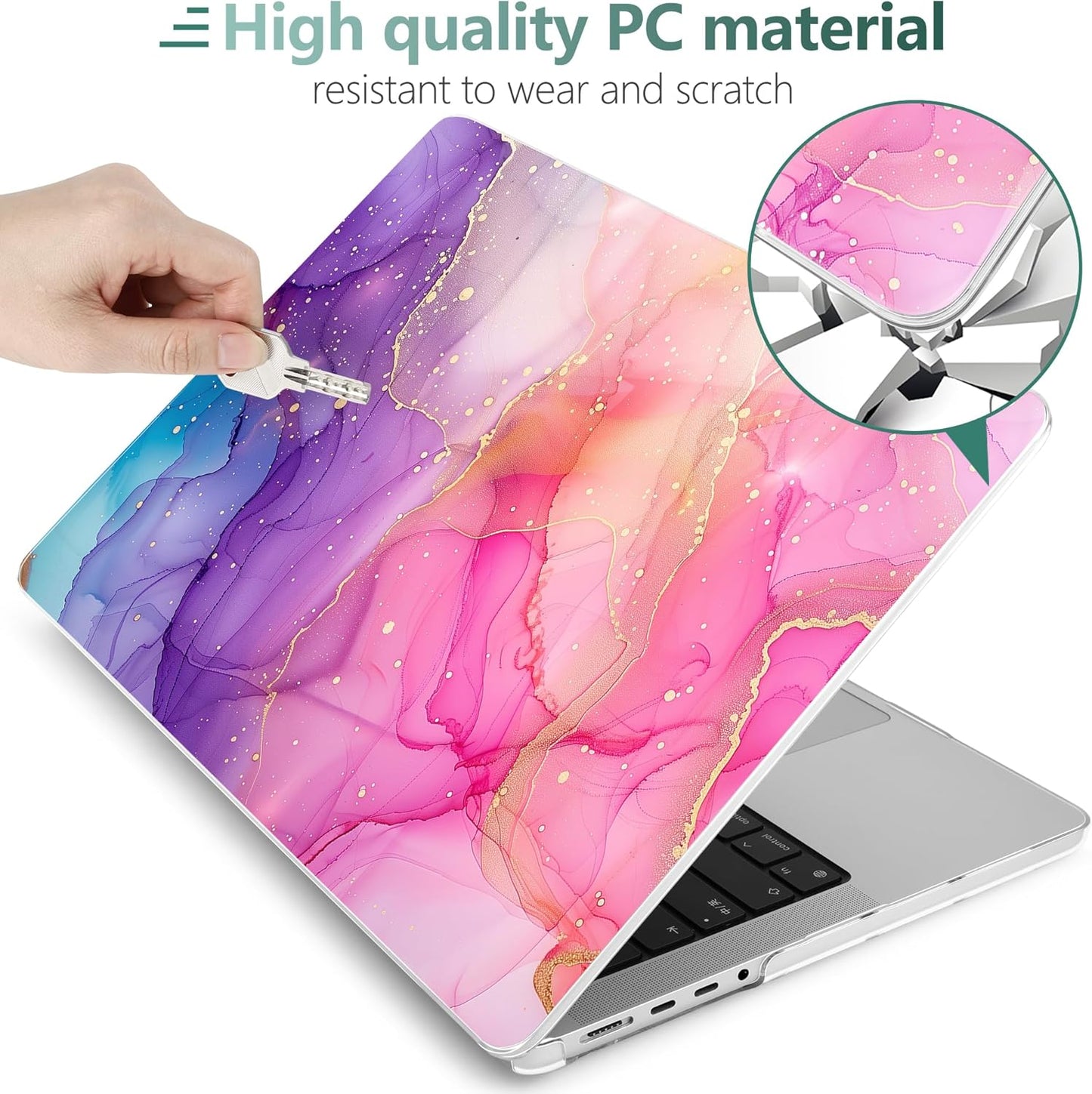 DONGKE for M4 MacBook Pro 16 Inch Case 2024 2023 2021 A3403 A3186 M3 A2991 M2 A2780 M1 A2485 Pro/Max Chip, Plastic Hard Shell Case & Keyboard Cover for Mac Pro 16 with Touch ID, Marble Ink