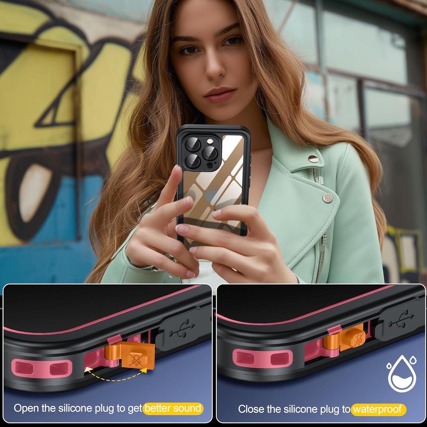 for iPhone 16 Pro Case Waterproof, Built-in Privacy Screen & HD Screen Double Front Frame [IP68 Underwater] Shockproof Dustproof Full Body Protection iPhone 16 Pro Phone Case Pink