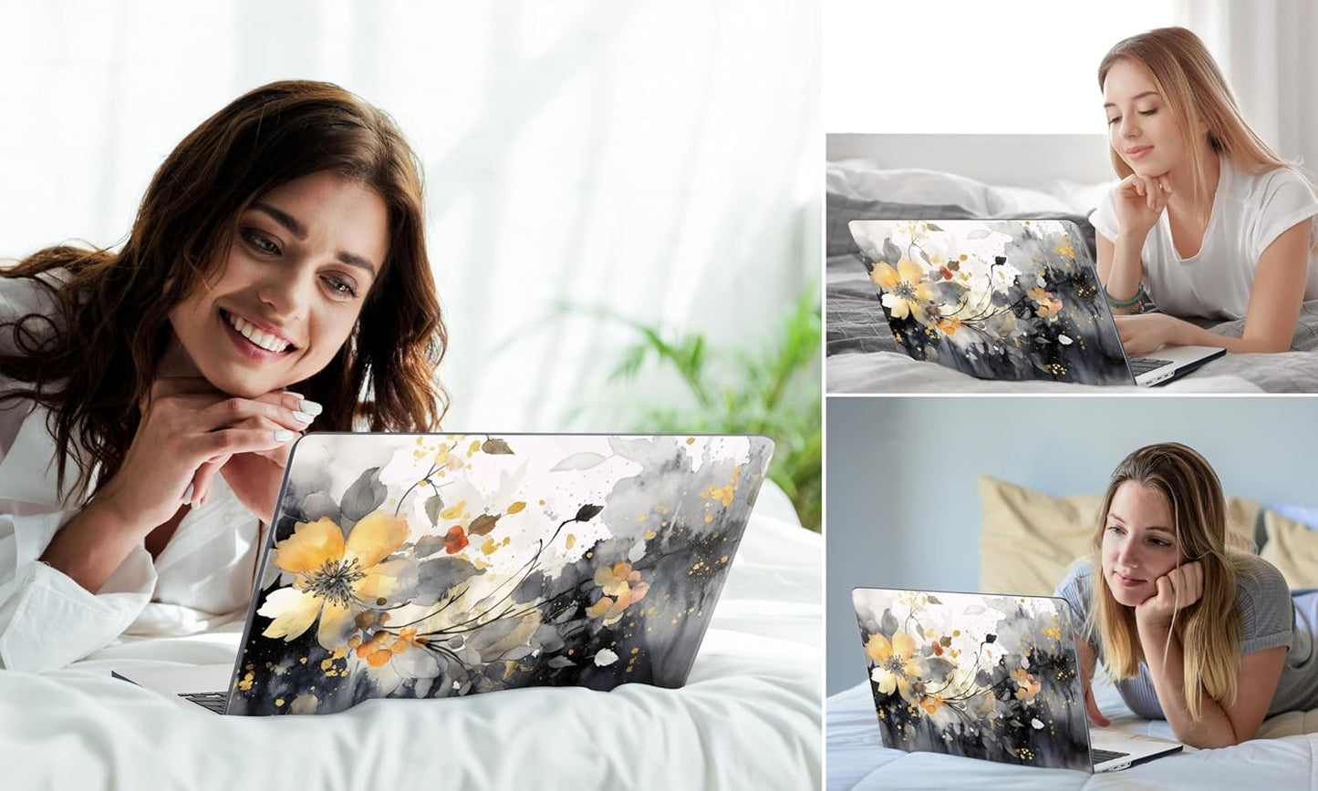 DONGKE for M4 MacBook Pro 16 Inch Case 2024 2023 2021 A3403 A3186 M3 A2991 M2 A2780 M1 A2485 Pro/Max Chip, Plastic Hard Shell Case & Keyboard Cover for Mac Pro 16 with Touch ID, Ink Flower