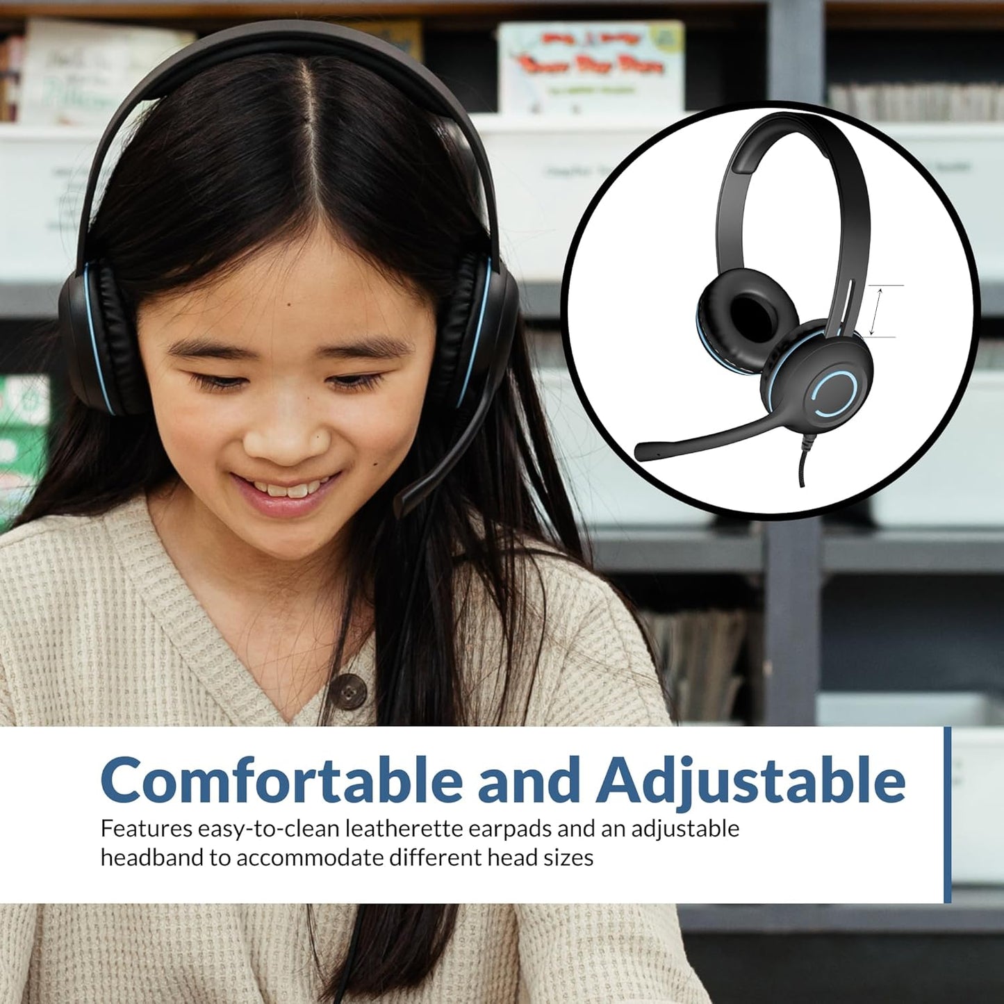 Cyber Acoustics USB-C Stereo Headset (AC-5014-5) – Durable, Crisp, and Clear Communication in Classrooms and at Home; in-Line Controls for Volume and Mic Mute - 5 Pack