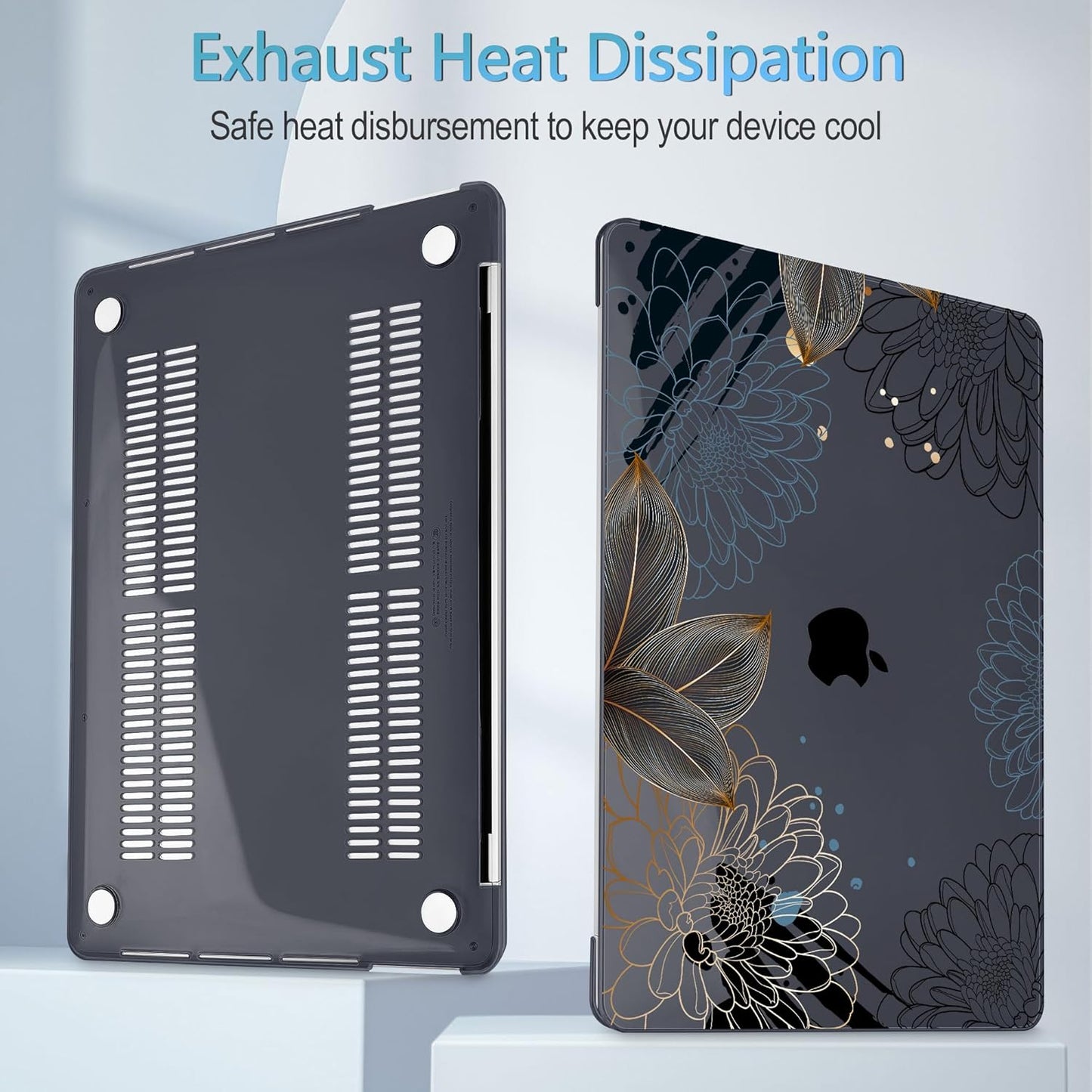 Mektron for MacBook Air 13 Case A1466/A1369 (2010-2017 Release), Snap-on Plastic Hard Shell Cover for MacBook Air 13.3 inch with Keyboard Cover, Line Chrysanthemums