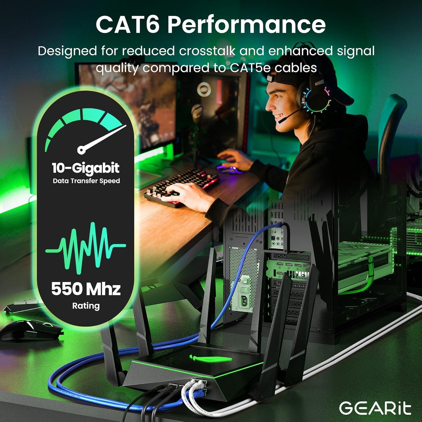 GearIT Cat 6 Ethernet Cable Pack - 20-Pack 0.5 ft Cat6 Ethernet Patch Cables | RJ45 Network Patch Cable, 10 Gbps Snagless Gold-Plated Connectors - Ethernet Cable Cat 6 for PC, TV, Router - Blue