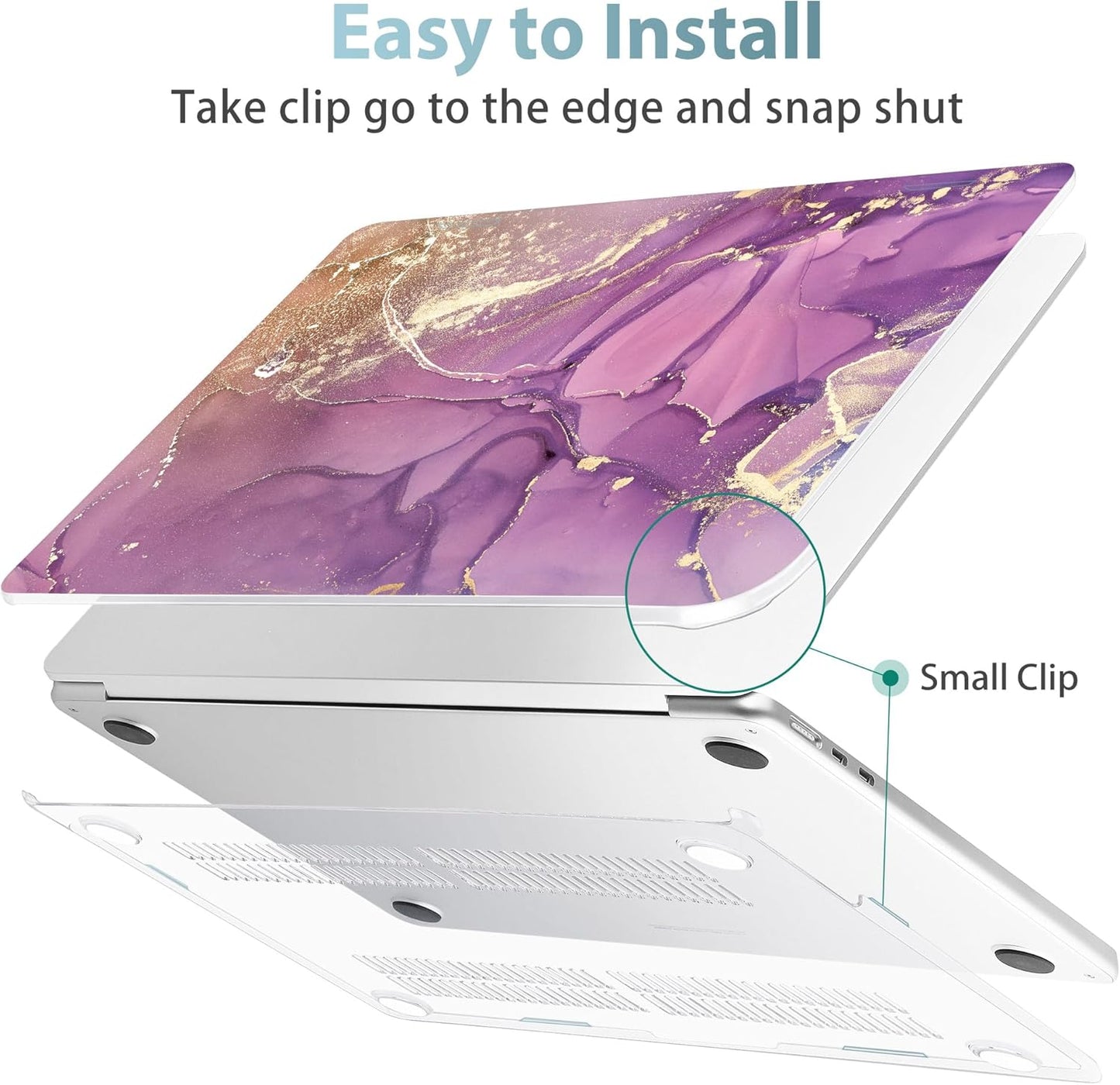 May Chen for MacBook Air 13.6 inch Case A3240 M4 A3113 M3 A2681 M2 with Retina Dispaly, 2025 2024 2023 2022 Release, Plastic Hard Shell Case with Screen Protector & Keyboard Cover, Purple Marble