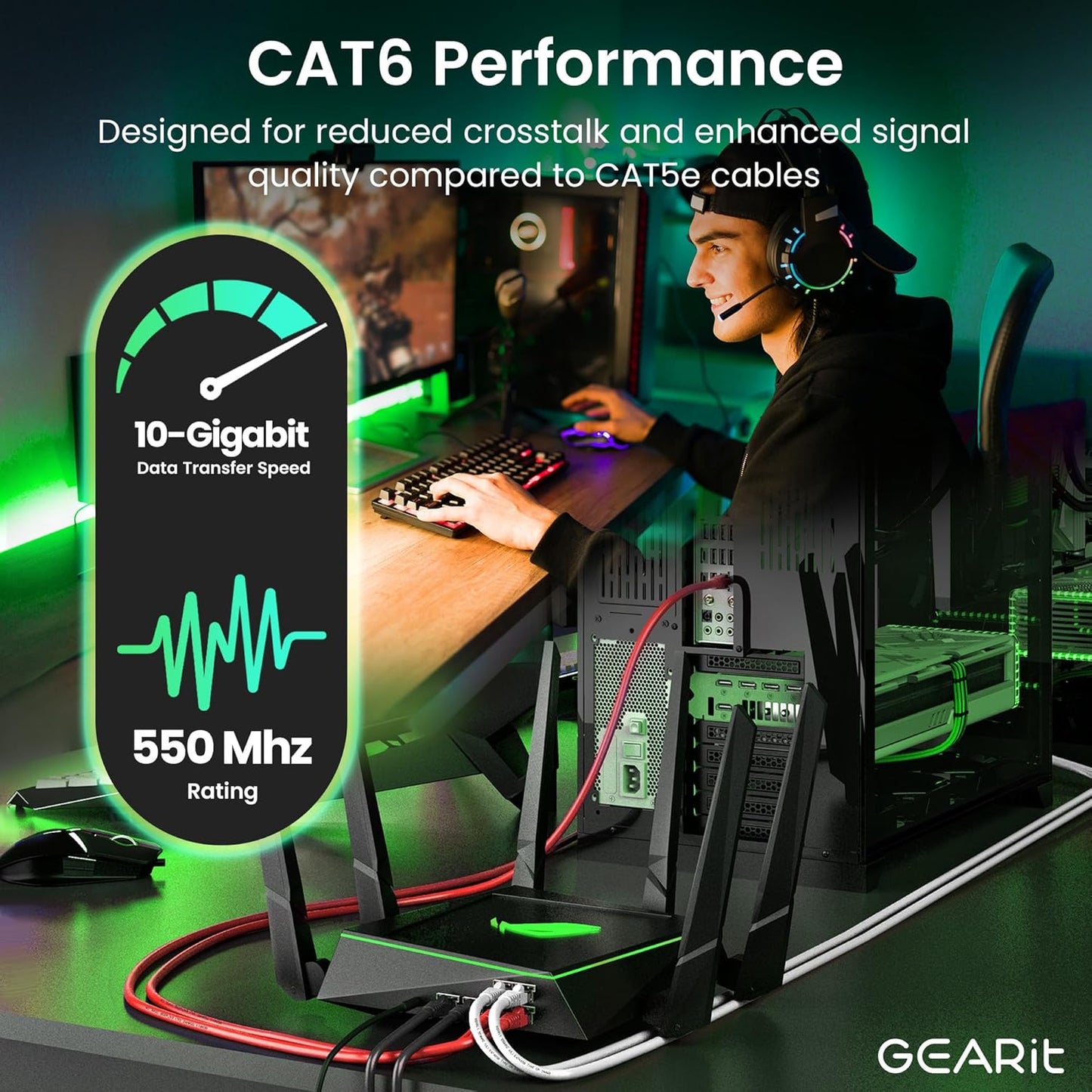 GearIT Cat 6 Ethernet Cable (24-Pack 3 Feet) Cat6 Network Patch, 10Gbps, RJ45, Snagless Cord, Gold-Plated Connectors, Internet for PC, TV, Tablet, Router, Printer, Servers, IT Data Center - Red