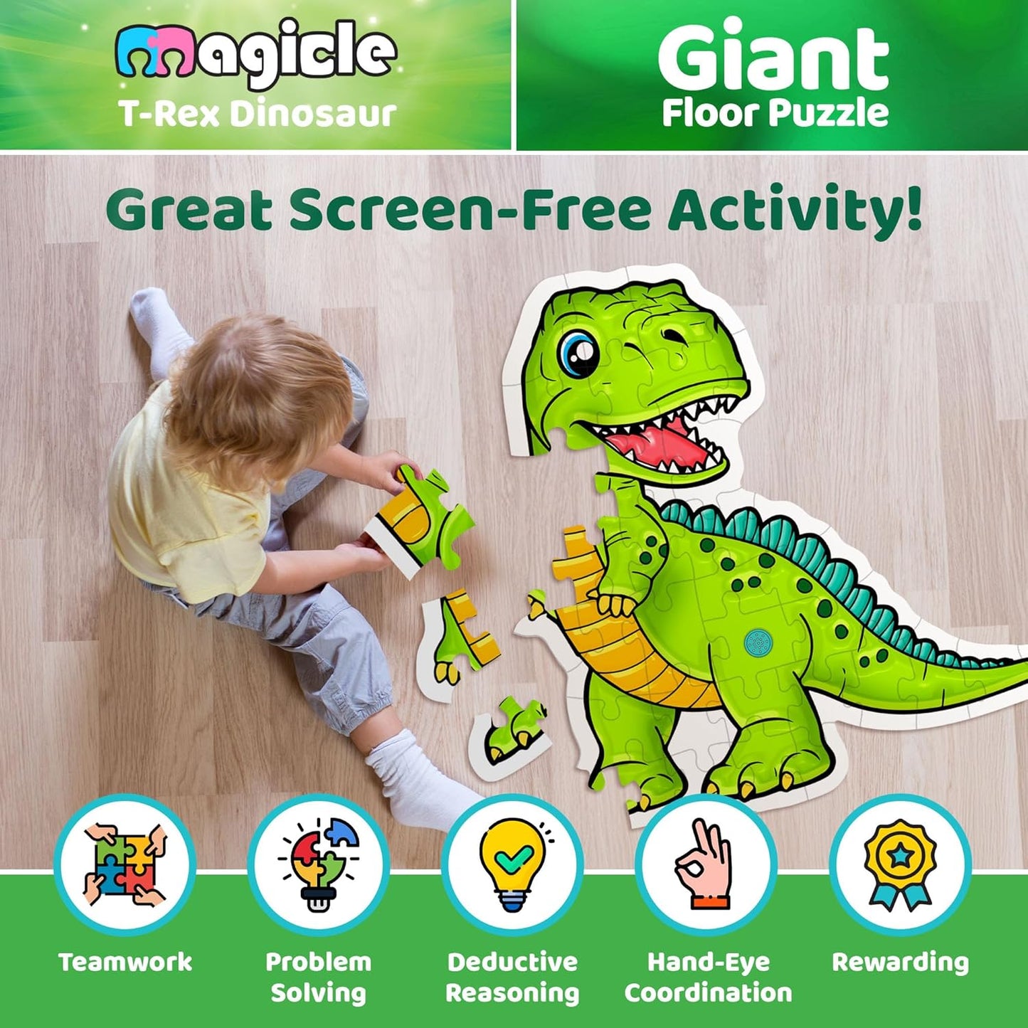 Dinosaur Giant Floor Puzzle with Sounds, 35 Piece Extra Thick Puzzle Toys for Ages 5-7, Puzzles for Kids Ages 4-6, Dinosaur Toys for Kids Ages 3-5, 4-8 Year Old Gift