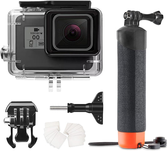 FitStill 148FT/45M Underwater Waterproof Protective Case Shell Compatible for Go Pro Hero 2018/7/6/5 Black, Monopod Floating Hand Grip Selfie Stick for Hero7 Hero6 Hero5 Black Accessories Kit