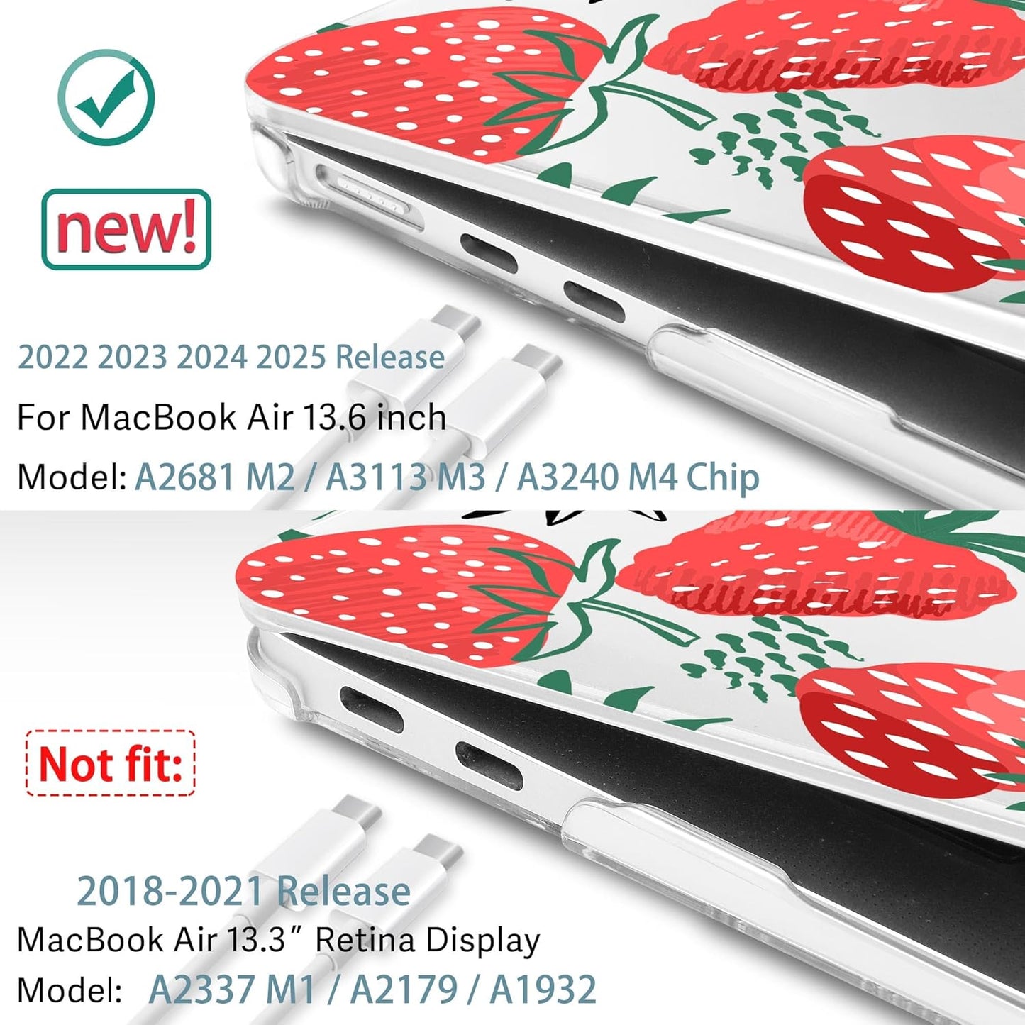 May Chen for MacBook Air 13.6 Inch Case 2025/2024/2023/2022 Release (Model A2681 A3113 A3240, M2 M3 M4 Chip) – Hard Shell Laptop Cover with Keyboard Cover & Screen Protector，Strawberries