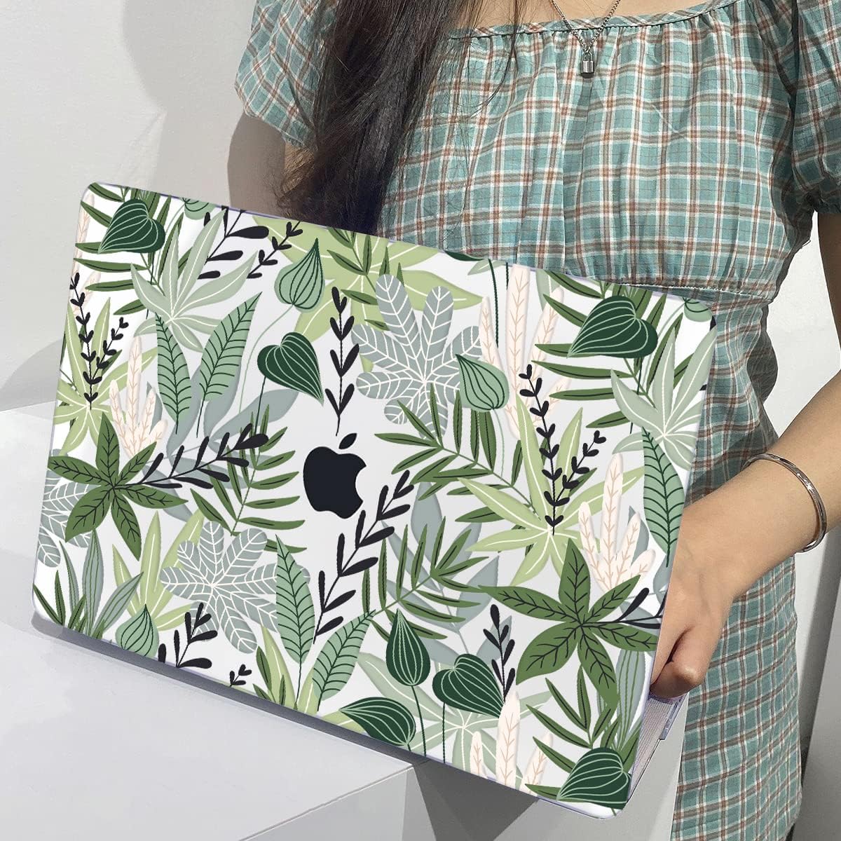 for MacBook Air 13 inch Case 2021 2020 2019 2018 for Mac A2337 M1 A2179 A1932 Cover with Touch ID, Crystal Plastic Hard Shell Case Keyboard Skin Screen Protector, Tropical Green Leaves
