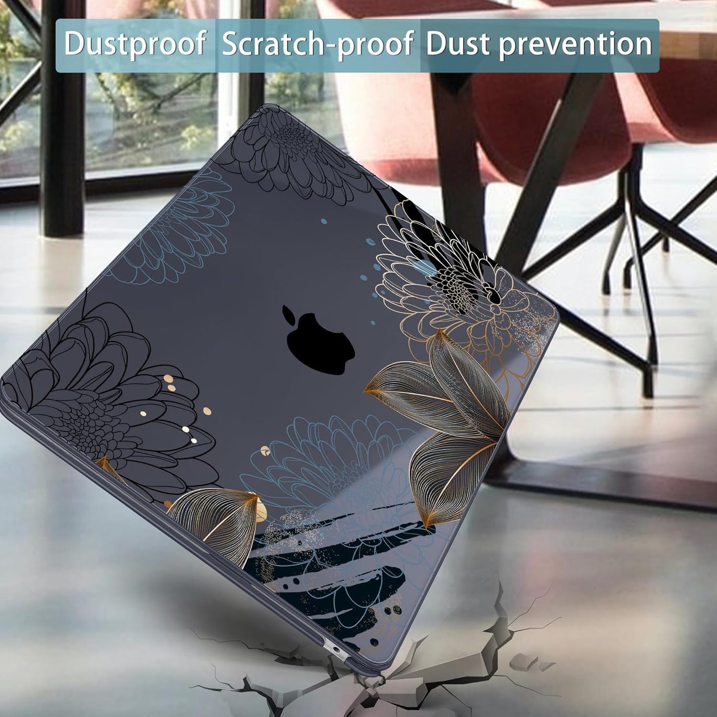 Mektron for 2025 M4 MacBook Air 13.6 Inch A3240 Case Fits 2023 A2681 M2 2024 A3113 M3 Chip with Liquid Retina Display, Printed Plastic Hard Shell Cover for MacBook Air 13.6", Line Chrysanthemums