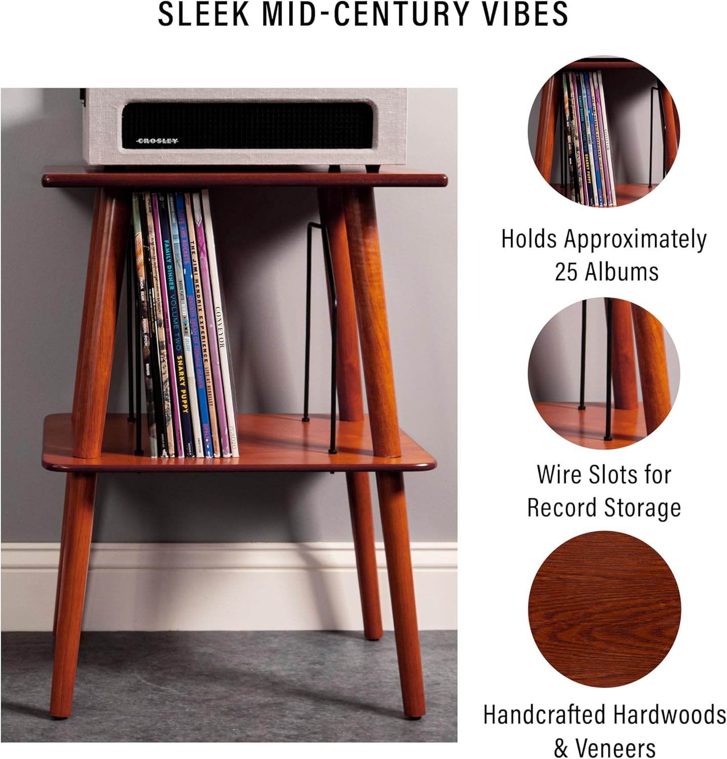 Crosley Manchester Record Player Stand, Media Console with Vinyl Storage, Modern Home Organizer, Paprika