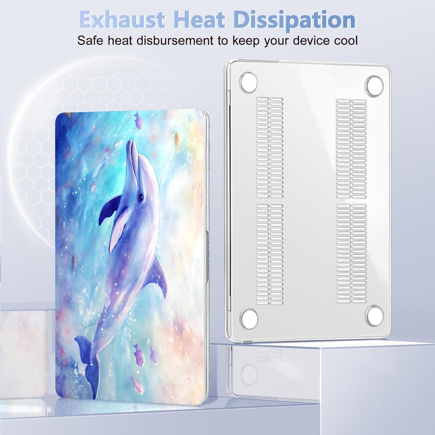 Case for MacBook Air 15 Inch 2025 2024 2023 Release M4 A3241 M3 A3114 M2 A2941, Hard Shell with Screen Protector & Keyboard Cover, Compatible with Touch ID, Blue Whale